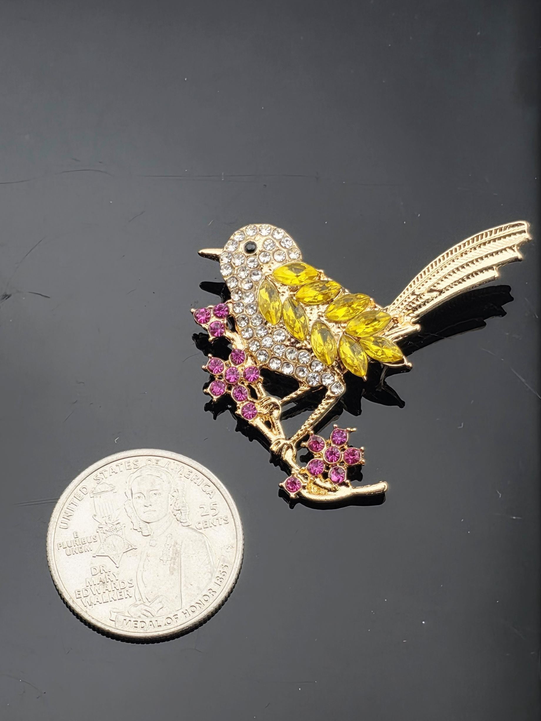 Floral Brooch: Vintage Style Gold and Yellow Rhinestones | Handmade Pin | Jacket Scarf Hat Accessory | Gift Idea