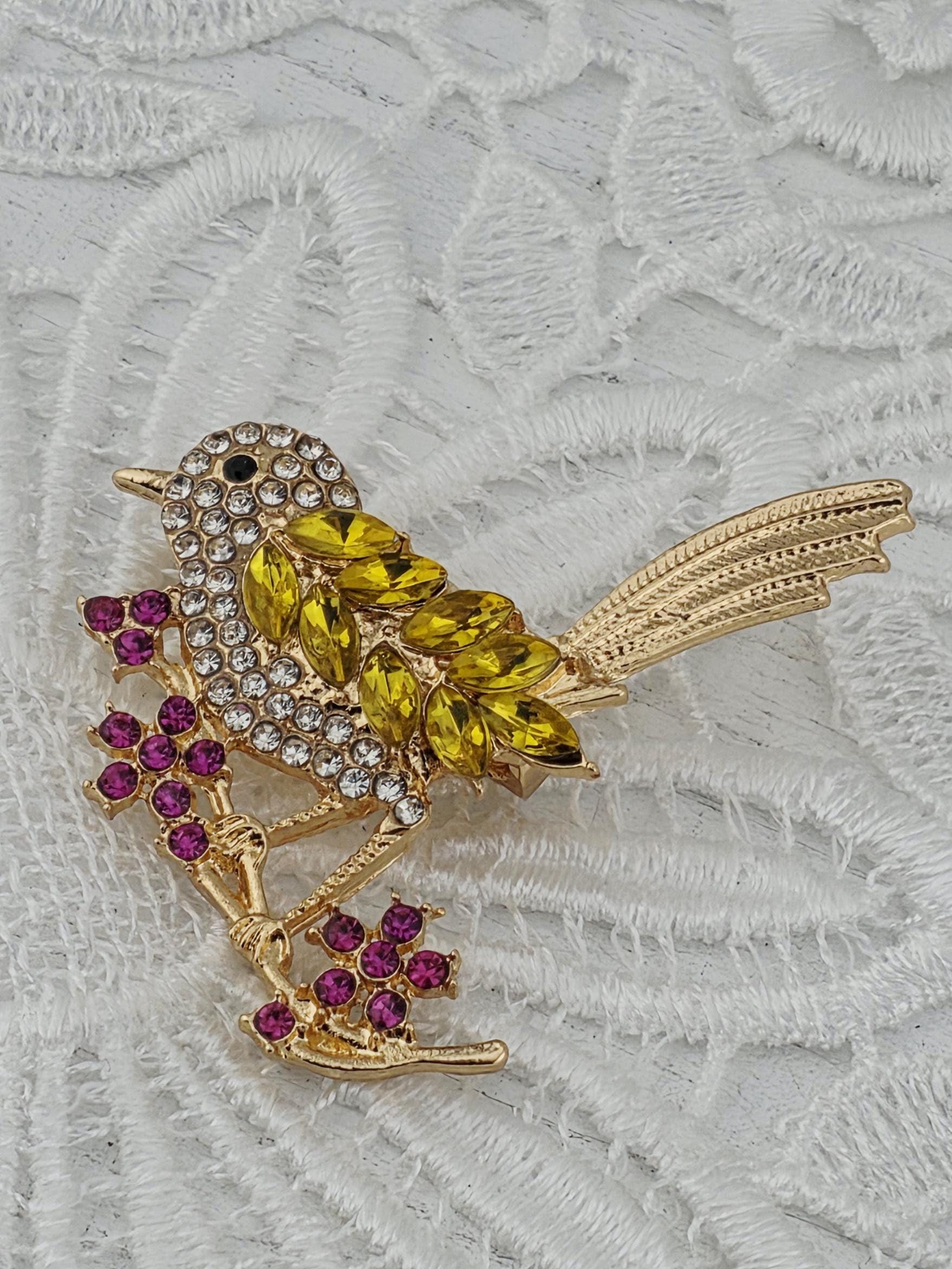 Floral Brooch: Vintage Style Gold and Yellow Rhinestones | Handmade Pin | Jacket Scarf Hat Accessory | Gift Idea