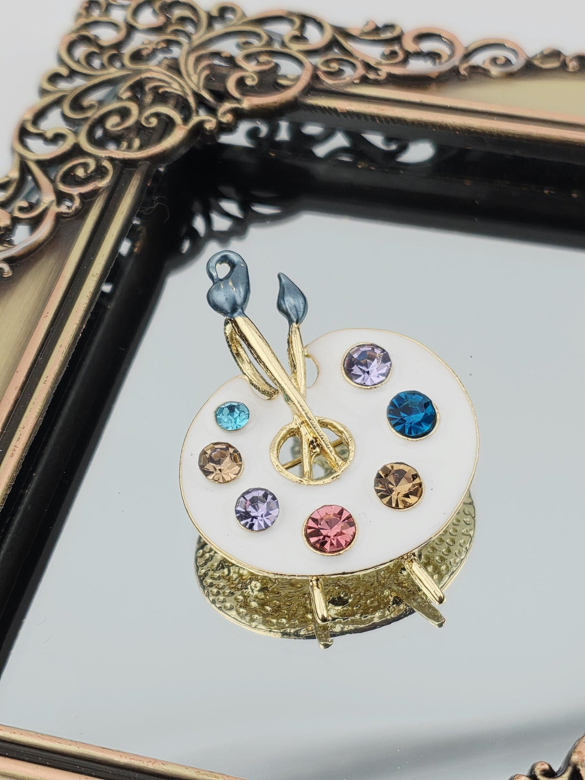 Paint Palette Brooch Pin: Colorful Art Design with Gold Detail | Handmade Pin | Jacket Scarf Hat Accessory | Gift Idea