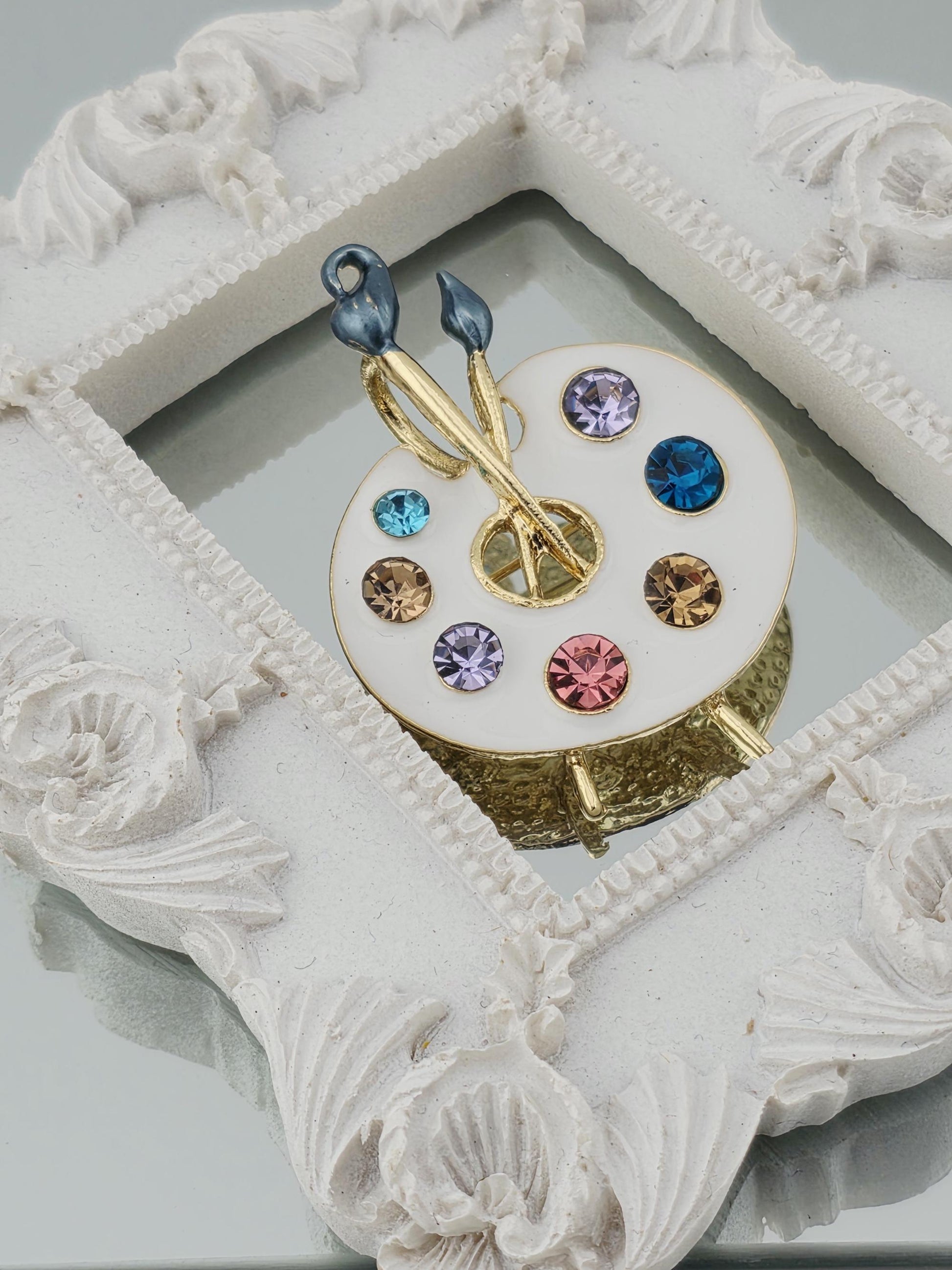Paint Palette Brooch Pin: Colorful Art Design with Gold Detail | Handmade Pin | Jacket Scarf Hat Accessory | Gift Idea