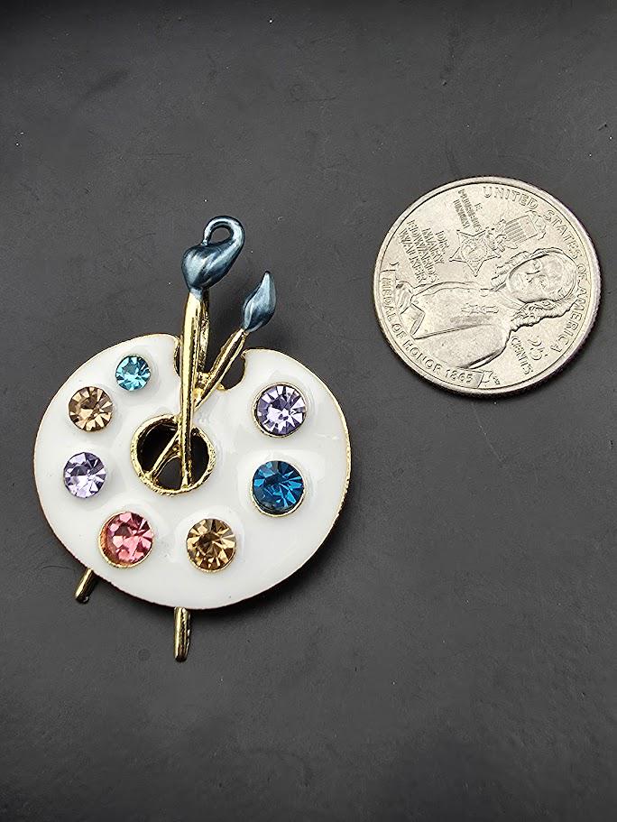 Paint Palette Brooch Pin: Colorful Art Design with Gold Detail | Handmade Pin | Jacket Scarf Hat Accessory | Gift Idea