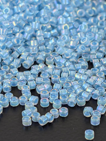DB0057:Crystal/Sky Blue Inside Color Lined Rainbow | Size 11/0 | 7g