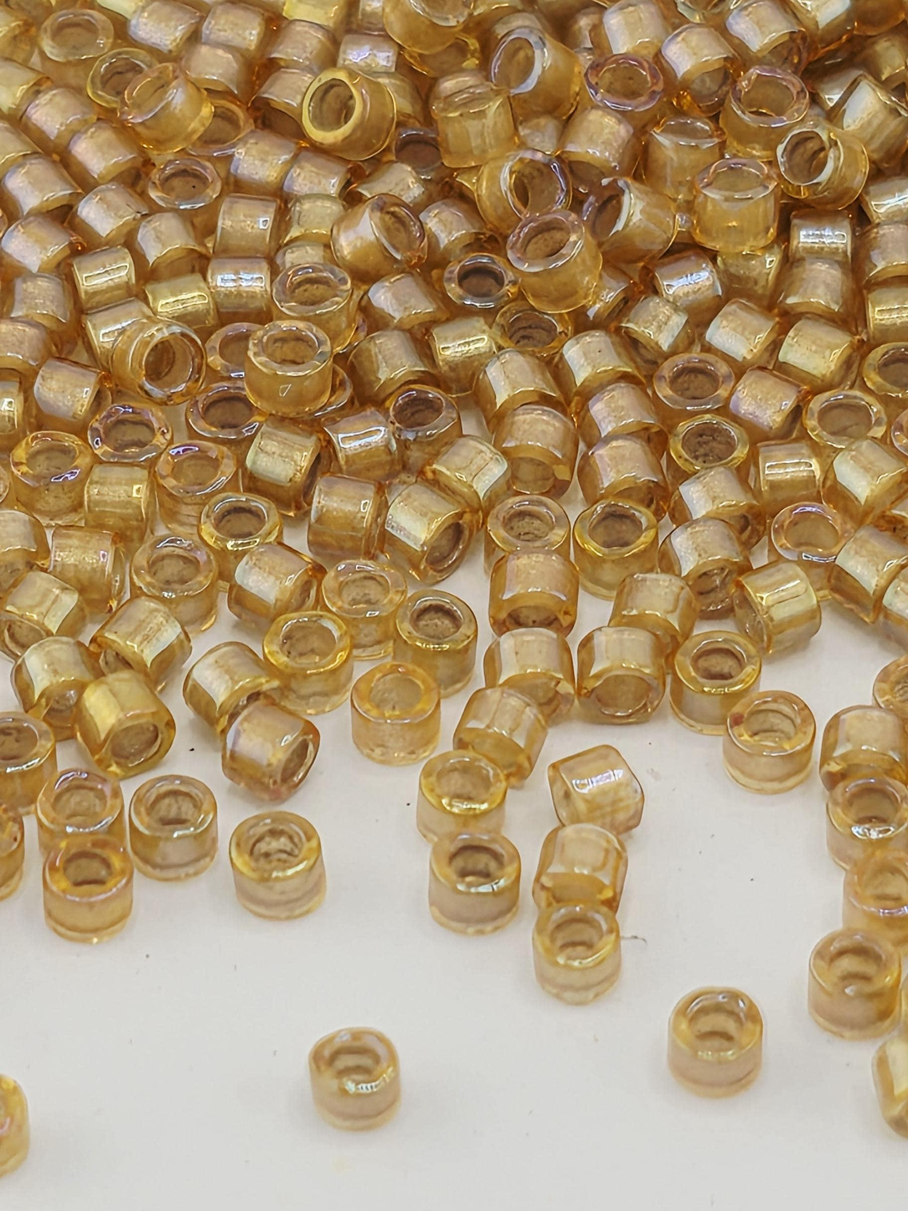 Amber/Golden Inside Color Lined Rainbow | Size 11/0 | 7g | Japanese Seed Beads | Bead Weaving Embroidery Supply | DIY Jewelry