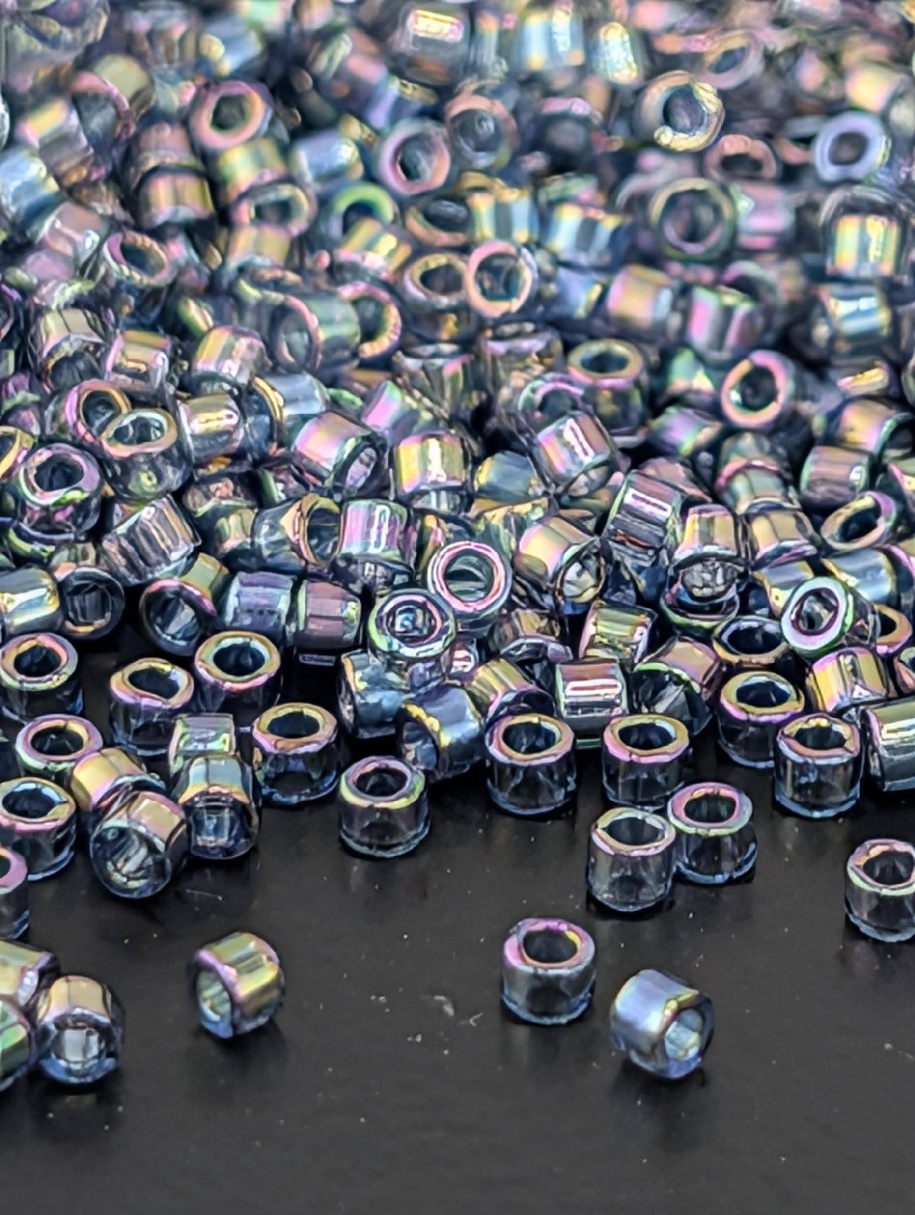 Medium Grey-Blue Translucent Inside Color Lined Rainbow | Size 11/0 | 7g | Japanese Seed Beads | Bead Weaving Embroidery Supply