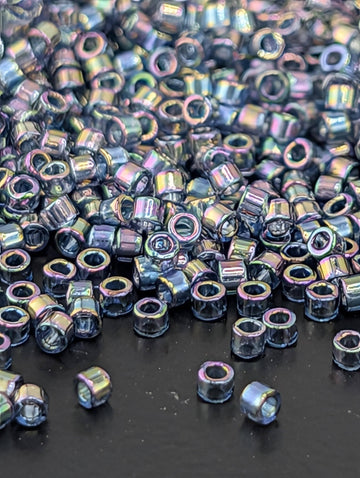 Medium Grey-Blue Translucent Inside Color Lined Rainbow | Size 11/0 | 7g | Japanese Seed Beads | Bead Weaving Embroidery Supply