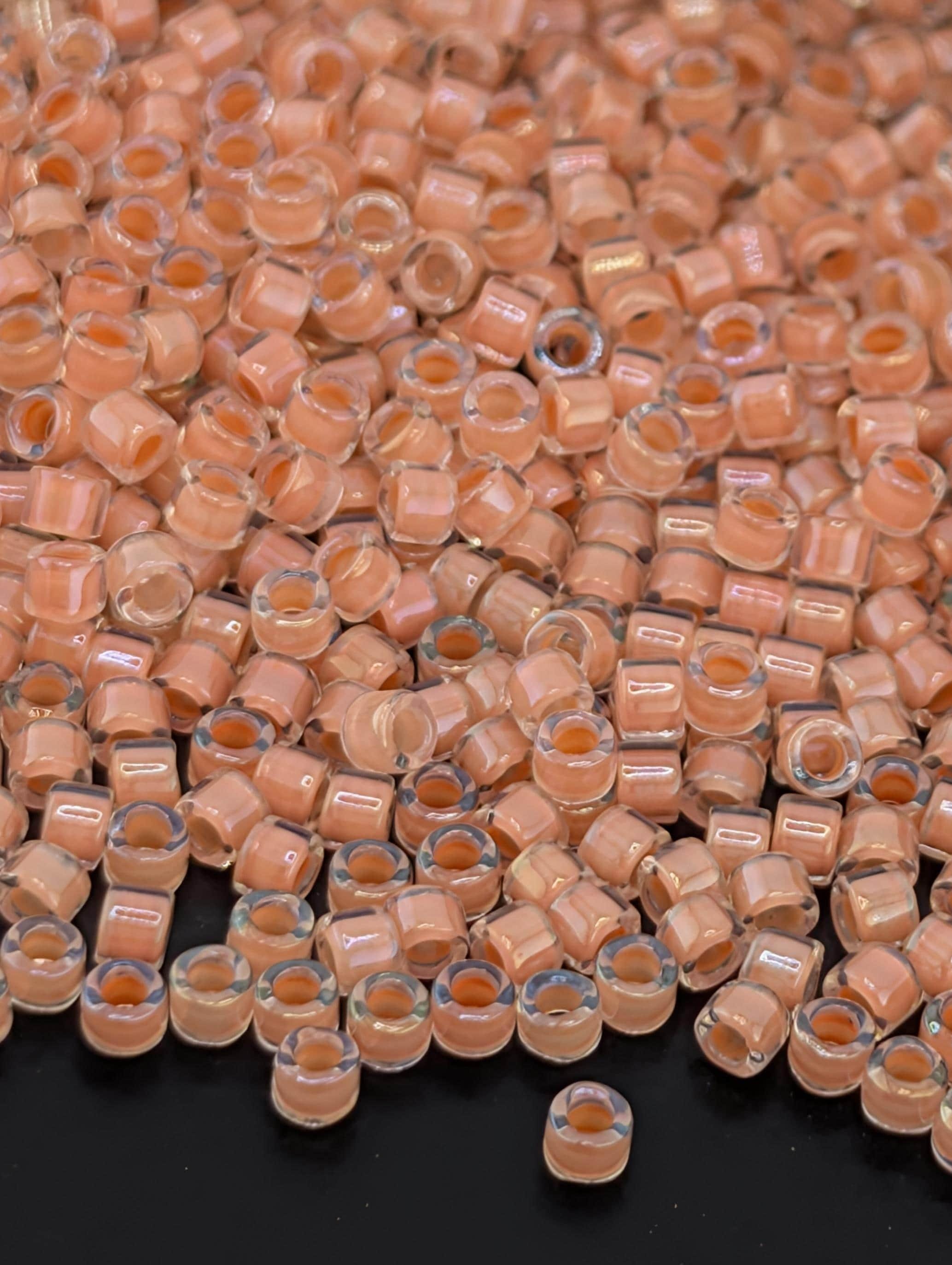 Crystal/Peach Inside Color Lined | Size 11/0 | 7g | Japanese Seed Beads | Bead Weaving Embroidery Supply | DIY Jewelry