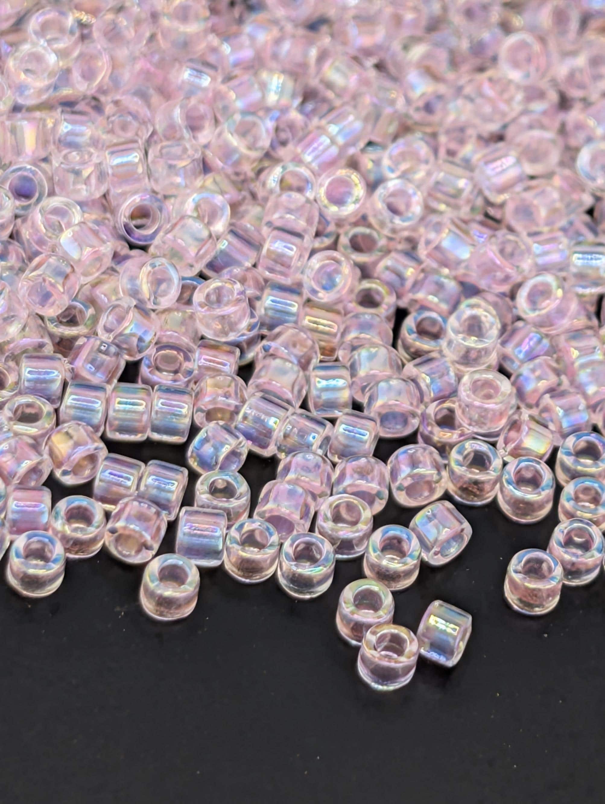Crystal/Soft Pink Inside Color Lined Rainbow | Size 11/0 | 7g | Japanese Seed Beads | Bead Weaving Embroidery Supply | DIY Jewelry