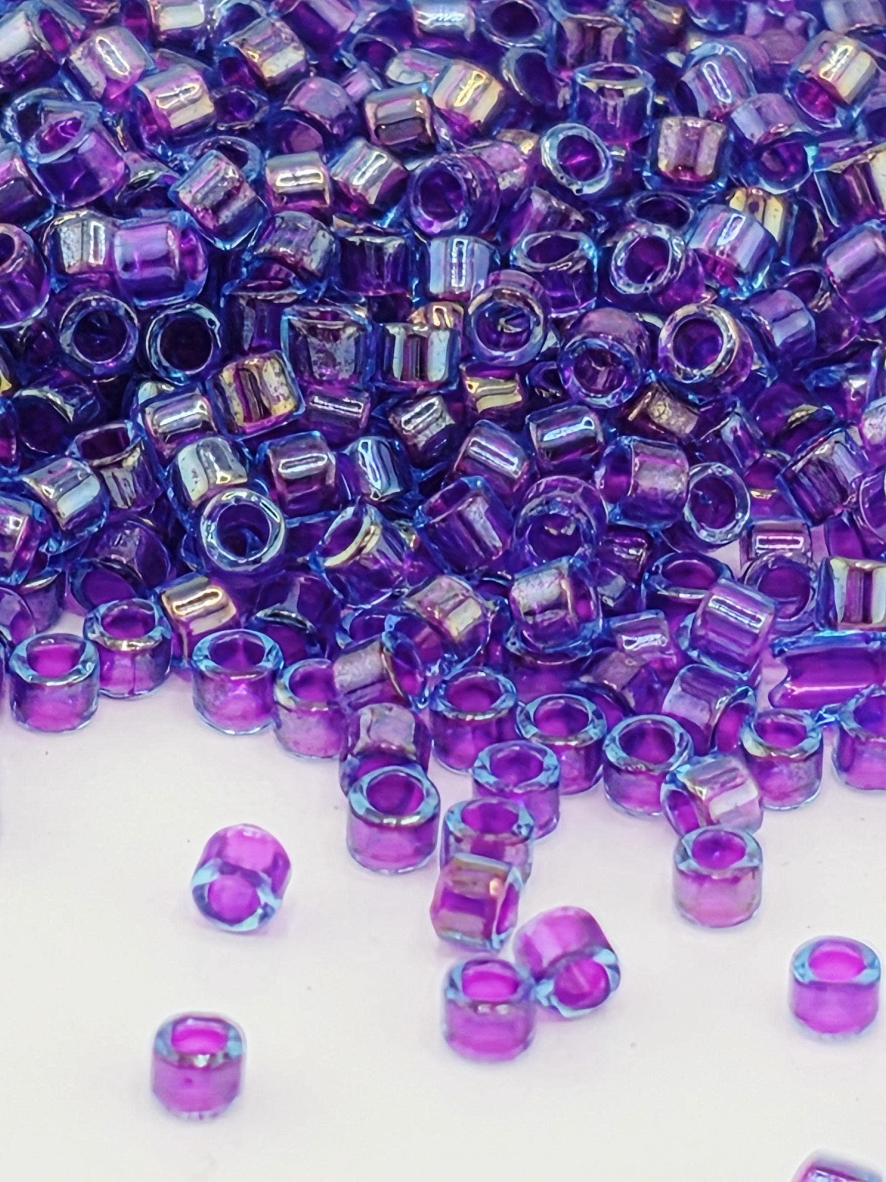 Blue/Fuchsia Inside Color Lined Rainbow | Size 11/0 | 7g | Japanese Seed Beads | Bead Weaving Embroidery Supply | DIY Jewelry