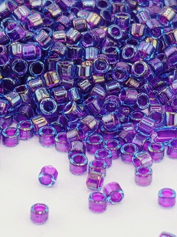 Blue/Fuchsia Inside Color Lined Rainbow | Size 11/0 | 7g | Japanese Seed Beads | Bead Weaving Embroidery Supply | DIY Jewelry