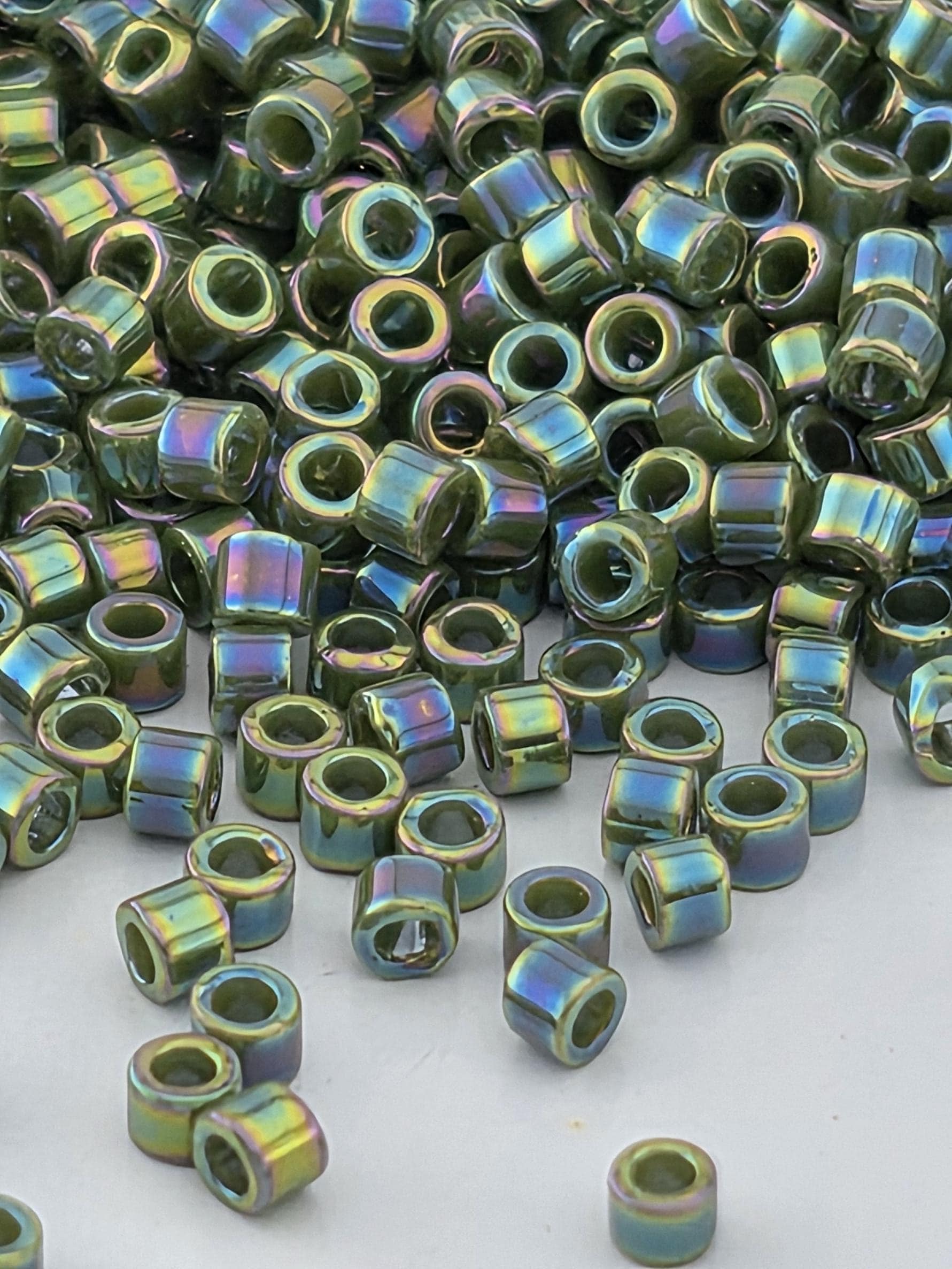 Avocado Green Opaque Rainbow | Size 11/0 | 7g | Japanese Seed Beads | Bead Weaving Embroidery Supply | DIY Jewelry