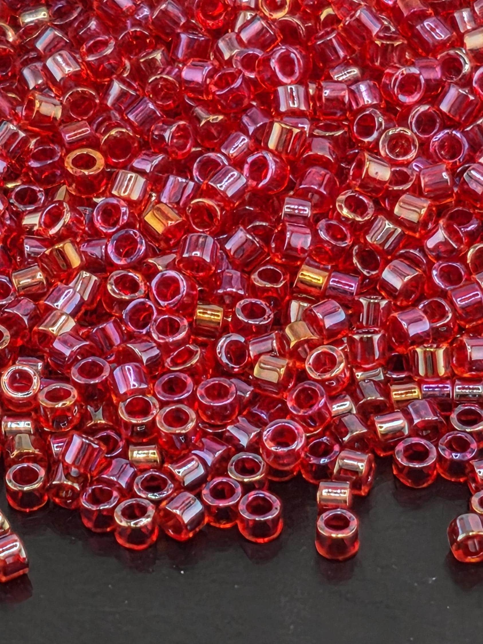 Cerise Pink Inside Color Lined Rainbow Duracoat | Size 11/0 | 7g | Japanese Seed Beads | Bead Weaving Embroidery Supply | DIY Jewelry