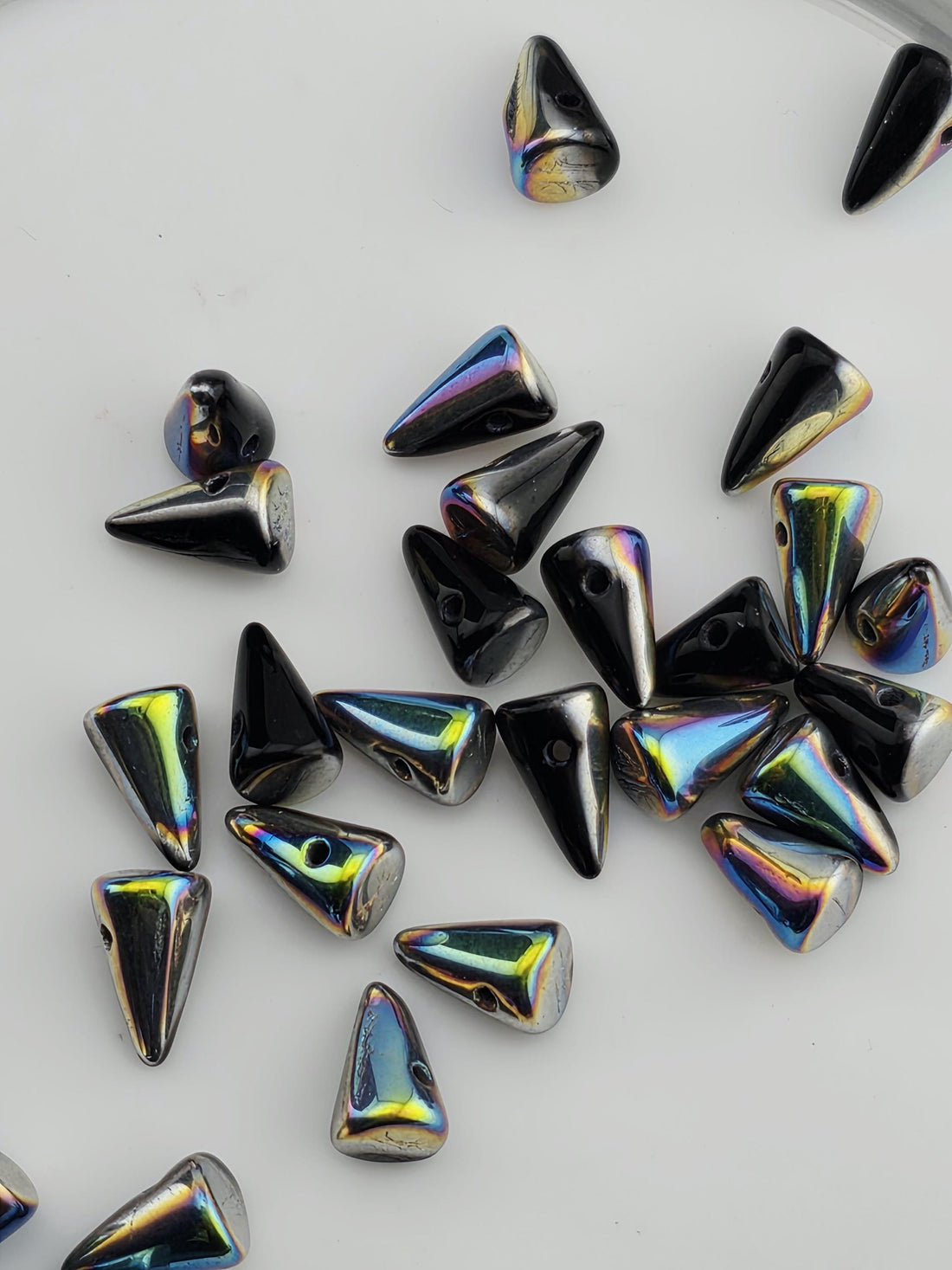 Czech glass spike beads, iridescent copper-brown, 12pcs for jewelry making; boho spike beads for bracelet and necklace.
