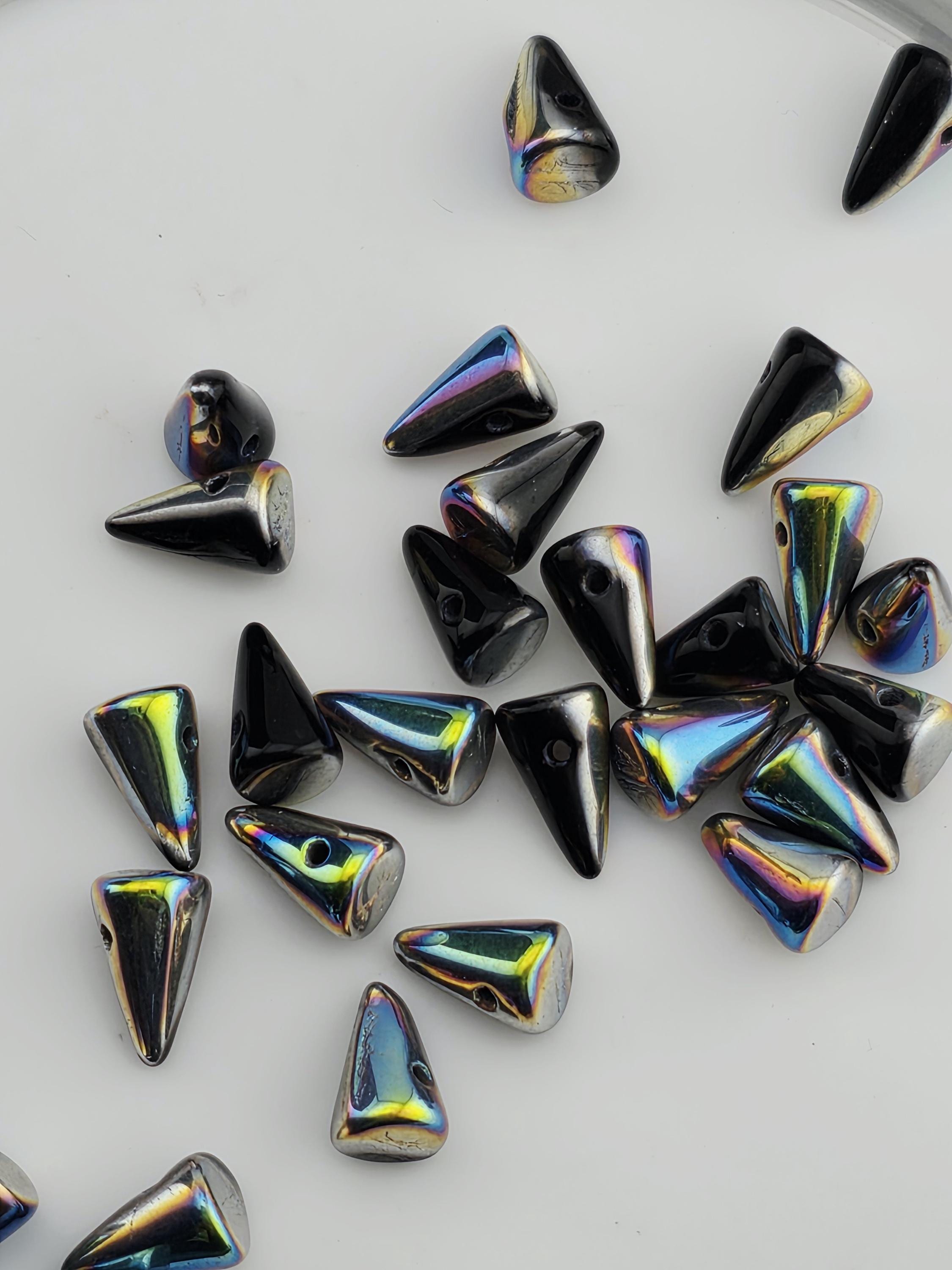 Czech glass spike beads, iridescent copper-brown, 12pcs for jewelry making; boho spike beads for bracelet and necklace.