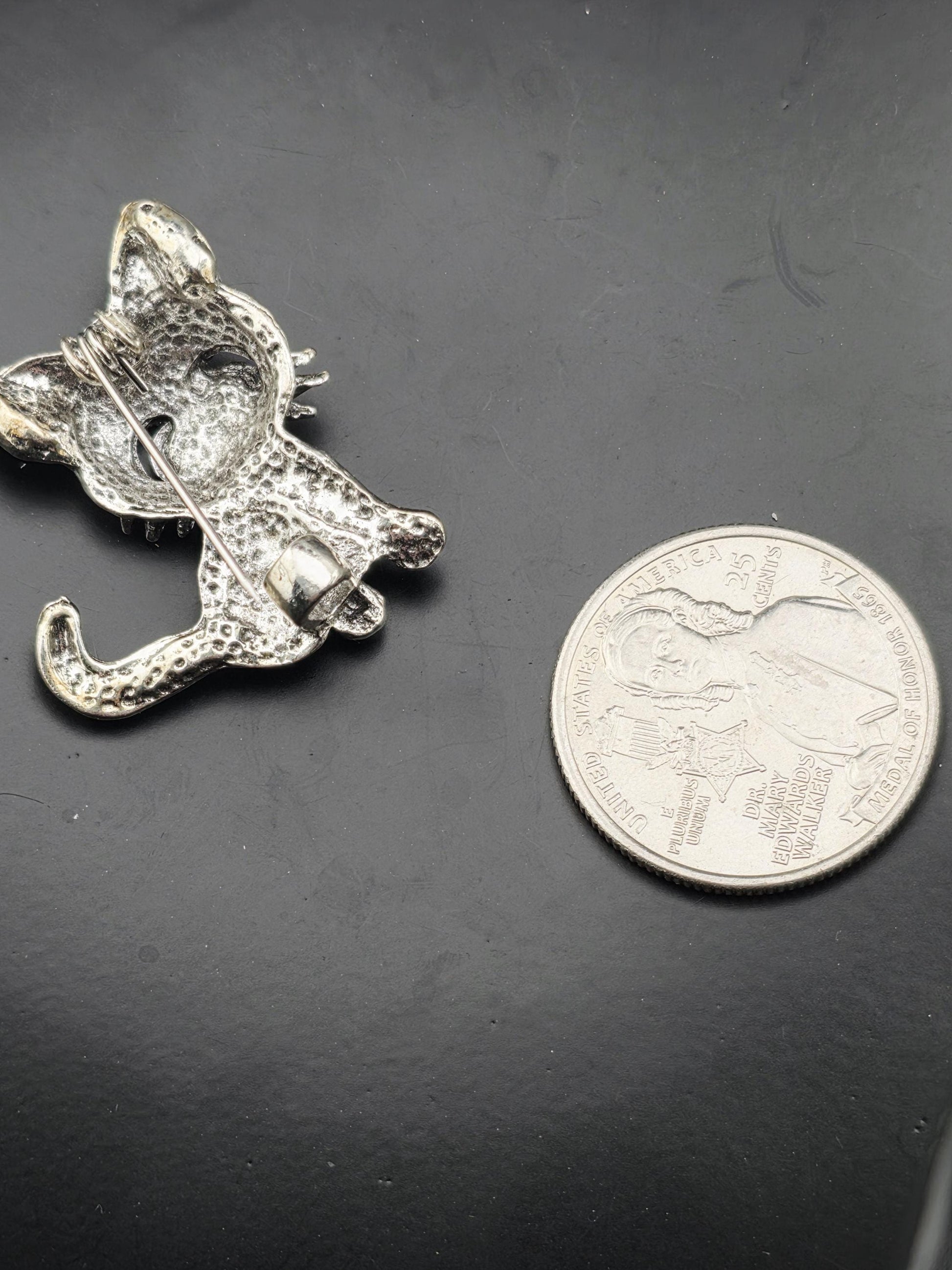 Vintage Silvery Cat Brooch Pin (Lapel or Shirt Accessory) | Handmade Pin | Jacket Scarf Hat Accessory | Gift Idea