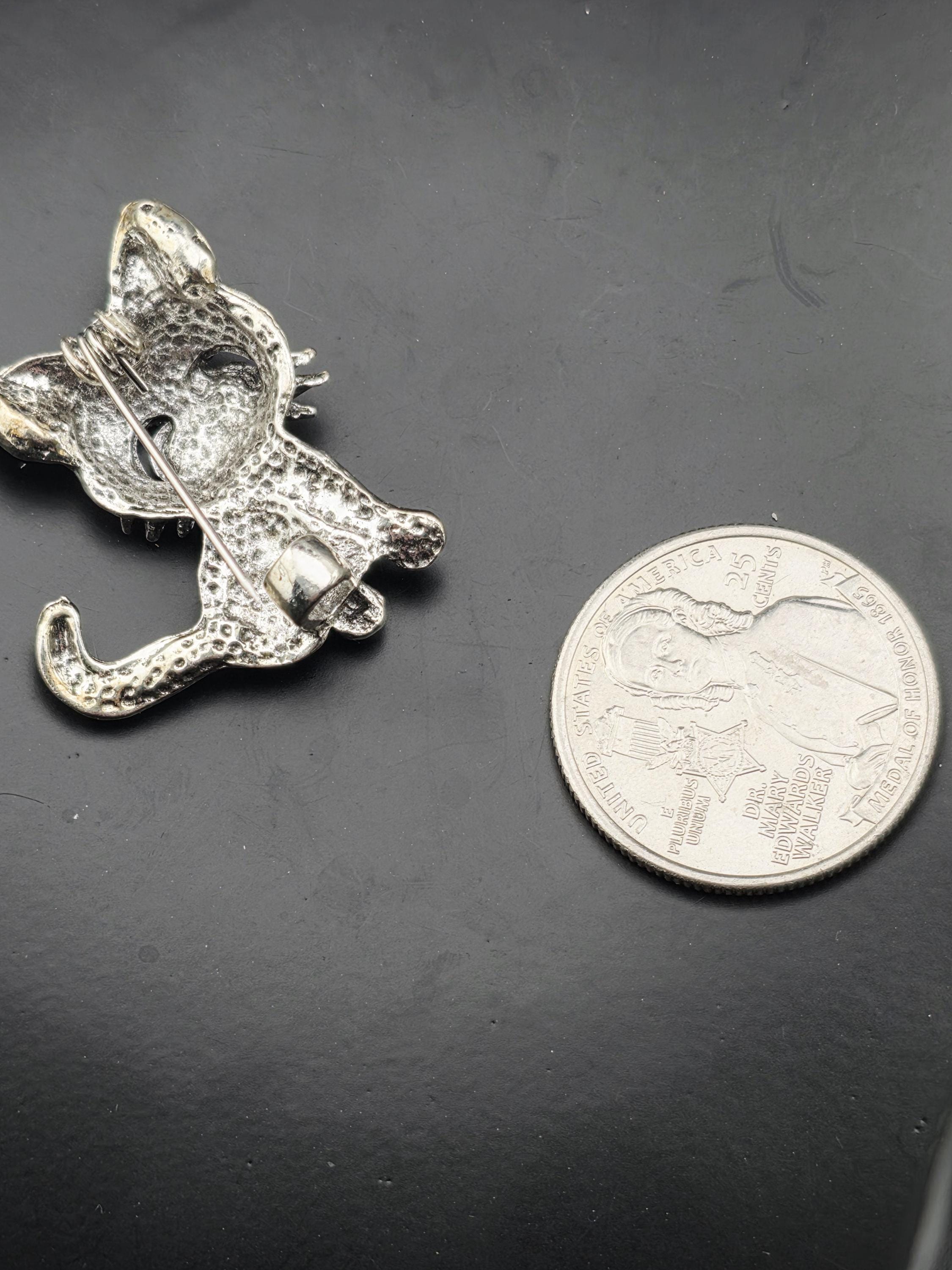 Vintage Silvery Cat Brooch Pin (Lapel or Shirt Accessory) | Handmade Pin | Jacket Scarf Hat Accessory | Gift Idea