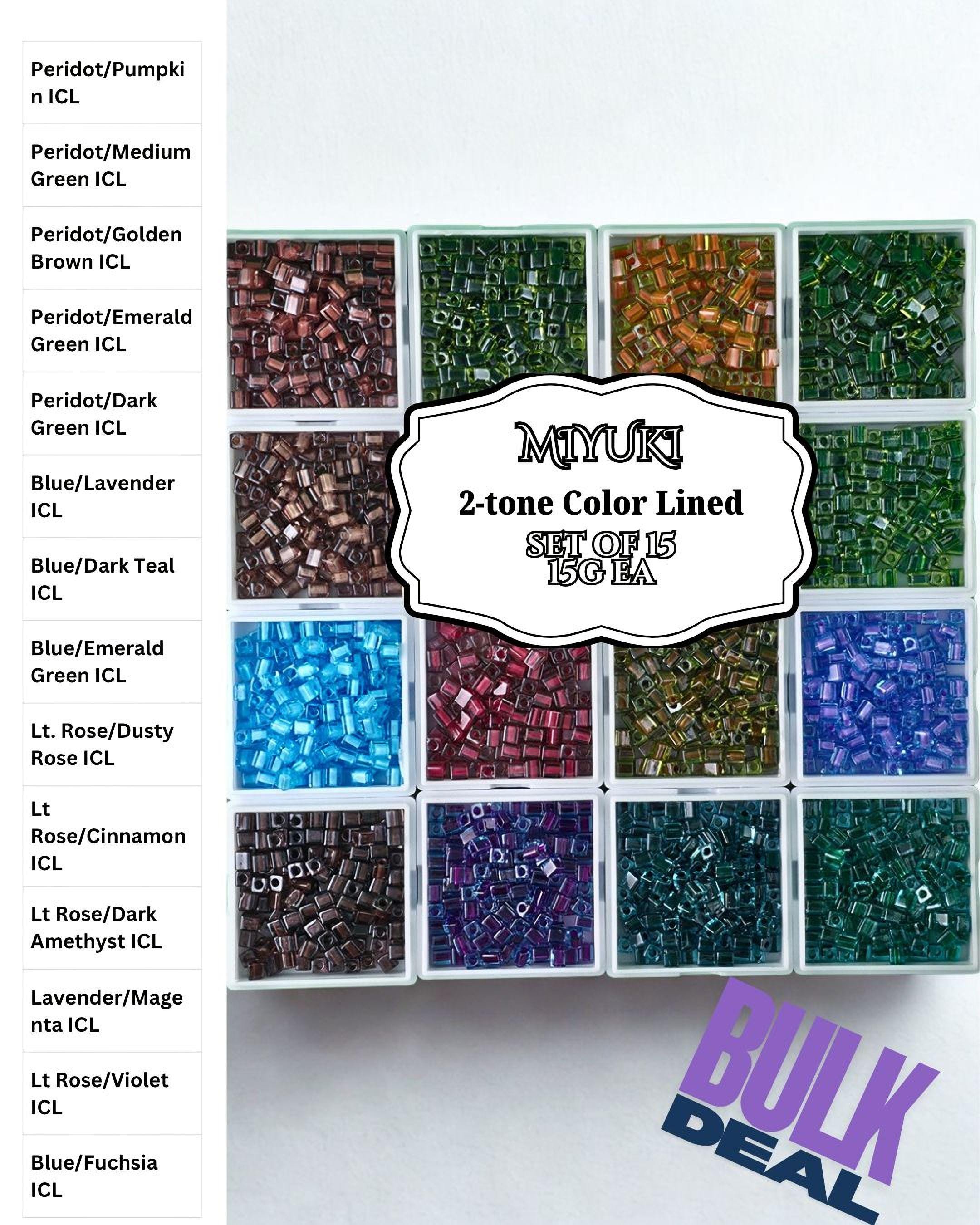 The image is a collection of various colored beads, each with a label indicating the color and the type of bead. The beads are organized in rows and columns, creating a visually appealing display.