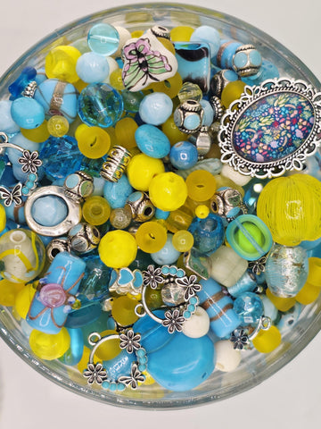 Glass & Stone Bead Mix "Butterfly Affected" Yellow and Aqua (2oz for Jewelry Making) | Jewelry Making Bracelet Supply | Learise Curated Mix