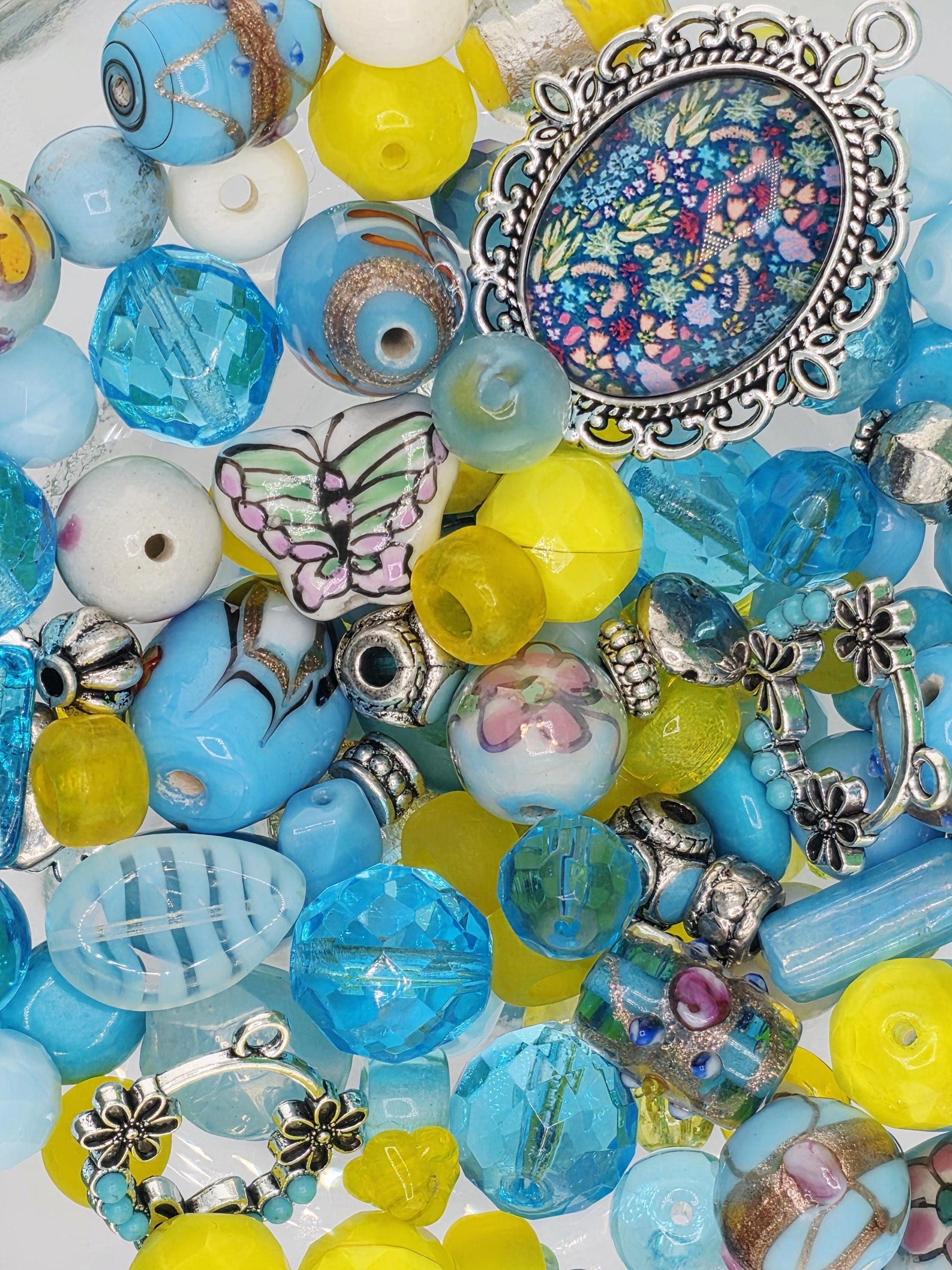 Glass & Stone Bead Mix "Butterfly Affected" Yellow and Aqua (2oz for Jewelry Making) | Jewelry Making Bracelet Supply | Learise Curated Mix