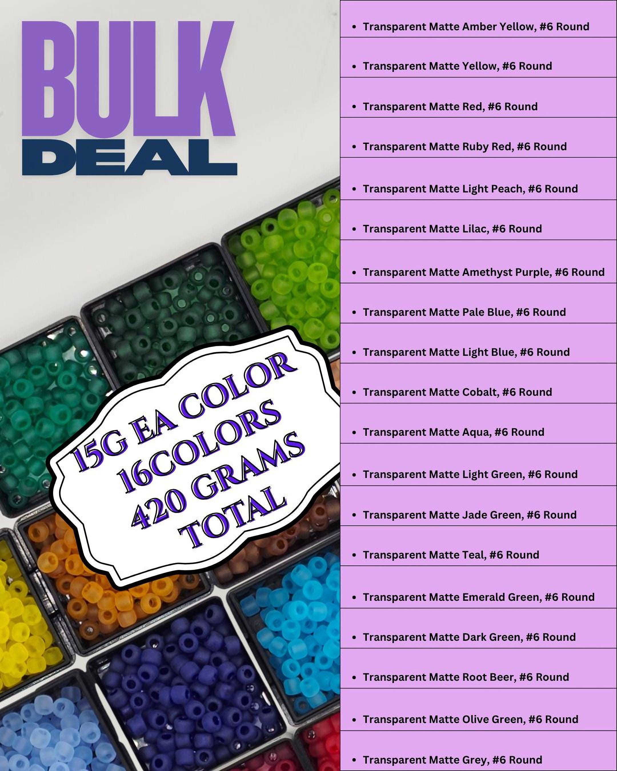 The image is a promotional image for a bulk deal on transparent beads, featuring a variety of colored beads in different shapes and sizes.
