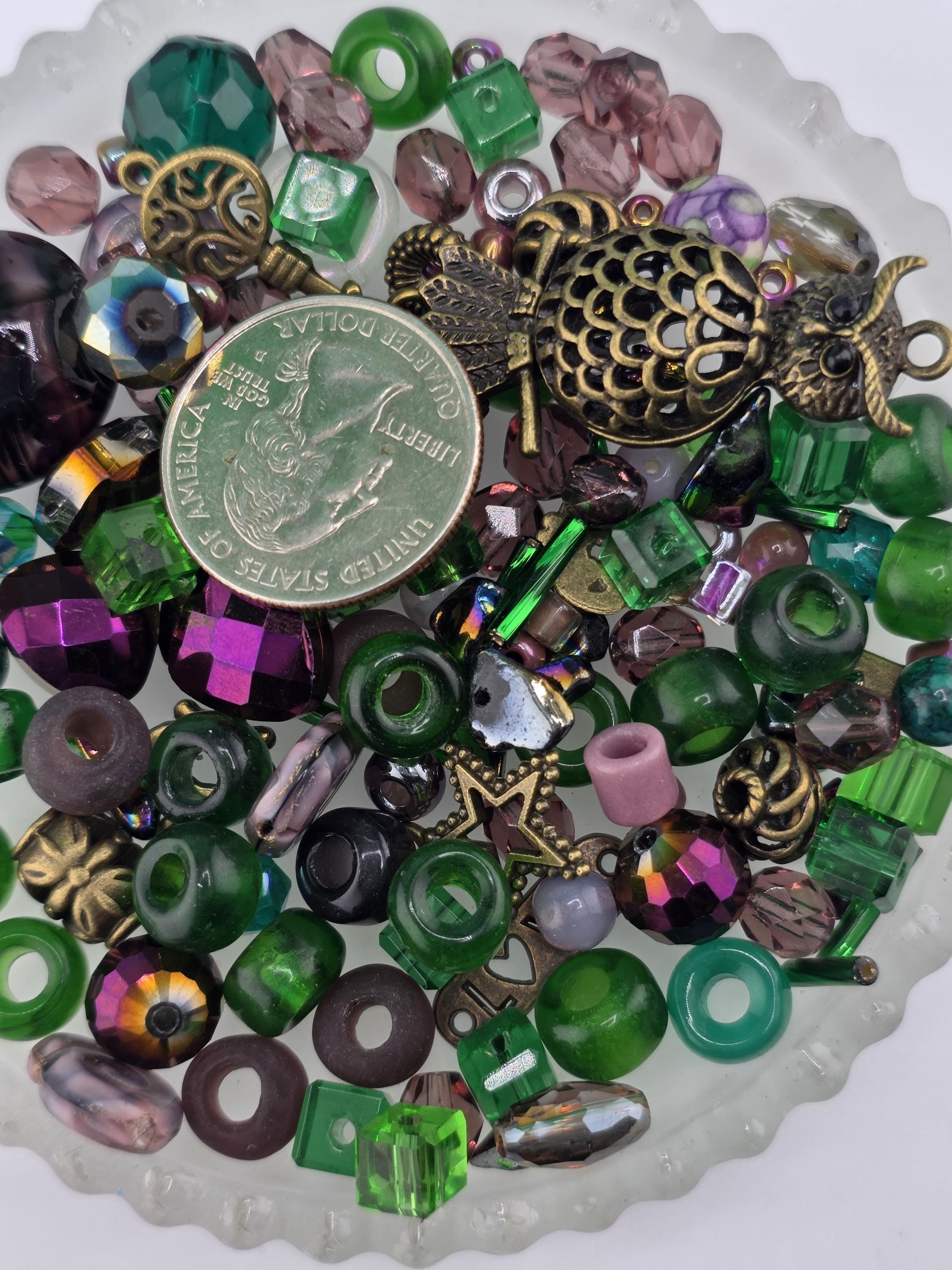 Glass Bead Mix: Icy Lilac Hues and Metal Charms - 2oz Assortment