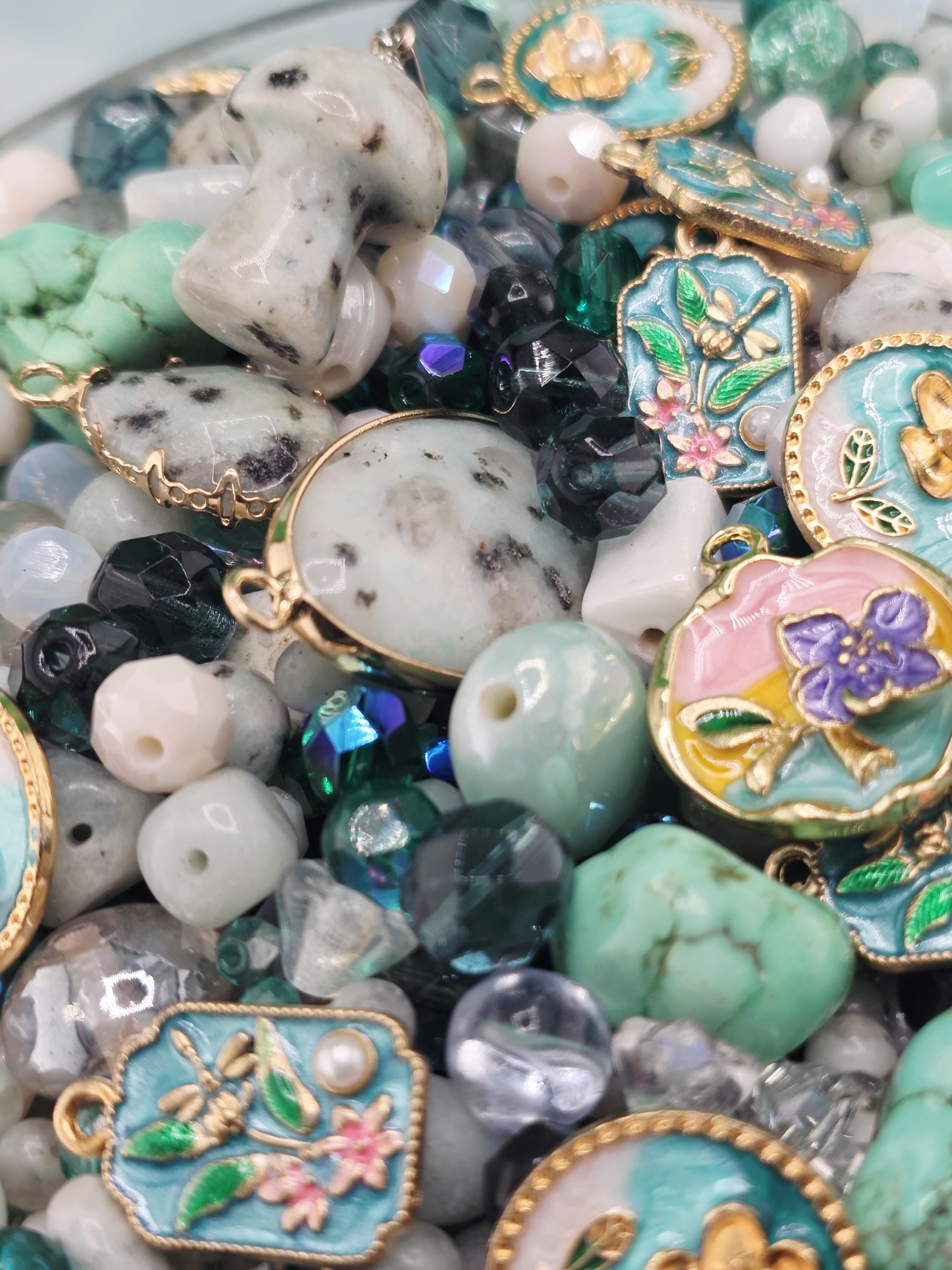 Gemstone, glass and mixed metal beads and charm mix "kiwi be friends" 2oz package | Jewelry Making Bracelet Supply | Learise Curated Mix
