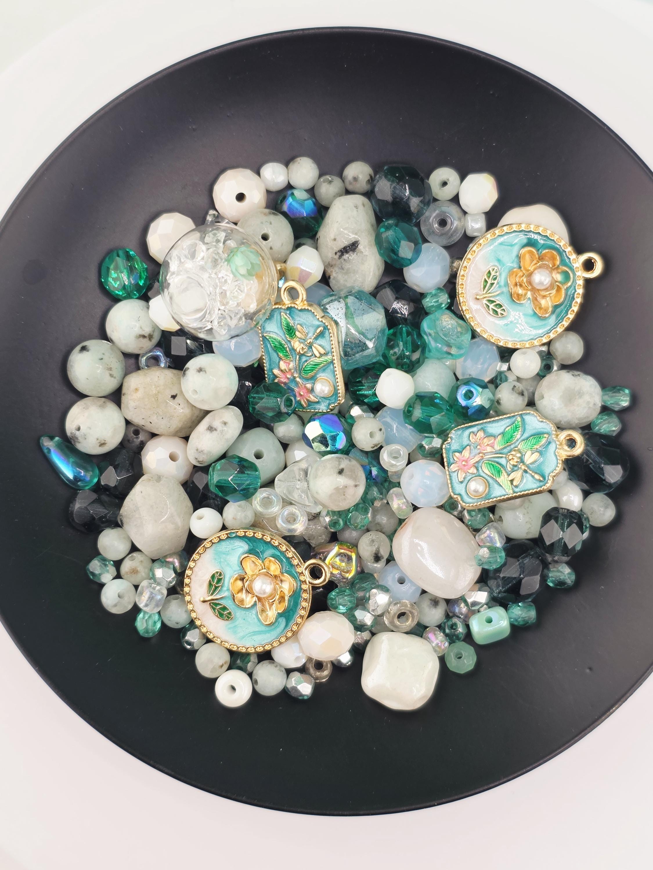 Gemstone, glass and mixed metal beads and charm mix "kiwi be friends" 2oz package | Jewelry Making Bracelet Supply | Learise Curated Mix
