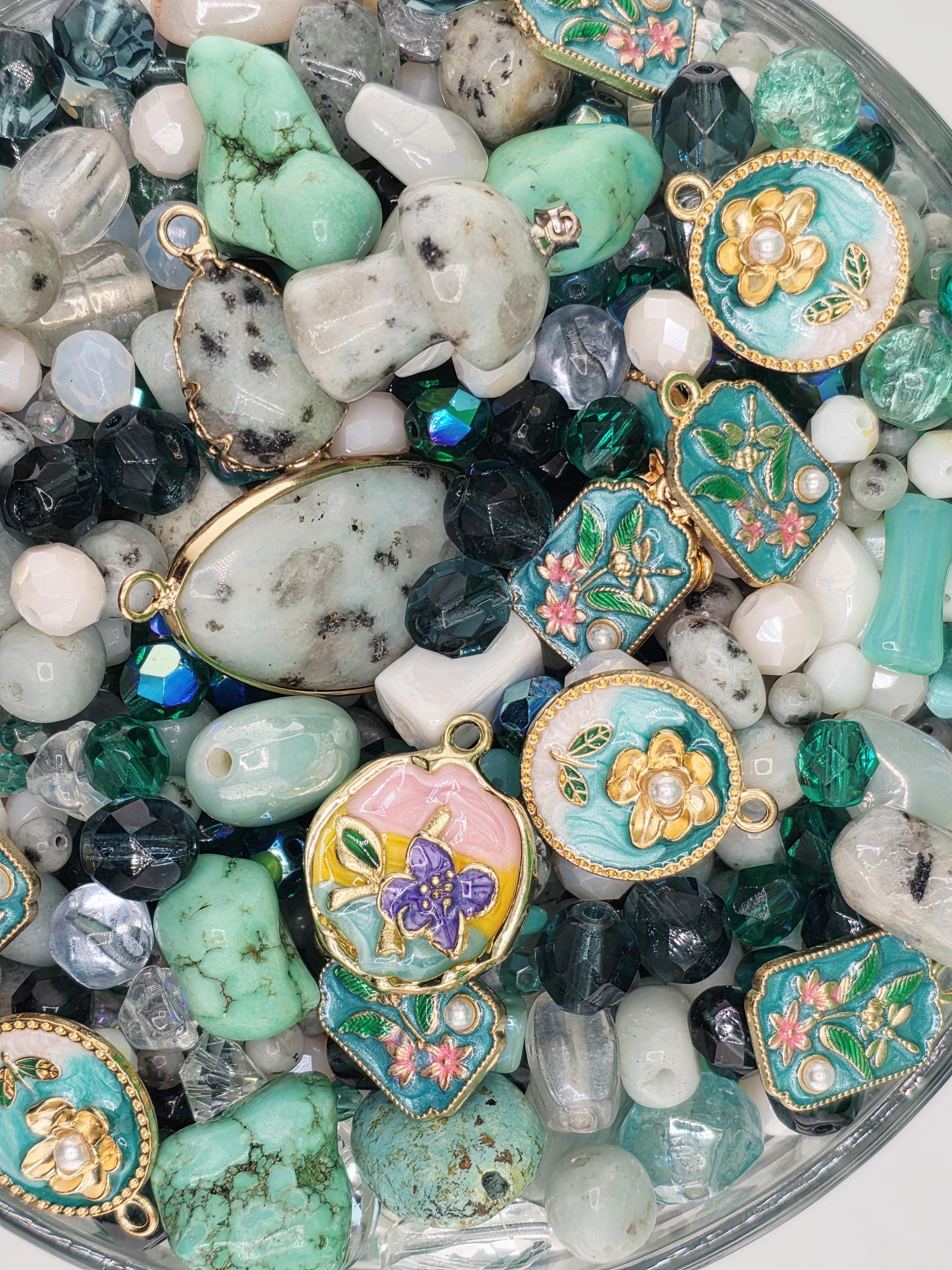 Gemstone, glass and mixed metal beads and charm mix "kiwi be friends" 2oz package | Jewelry Making Bracelet Supply | Learise Curated Mix