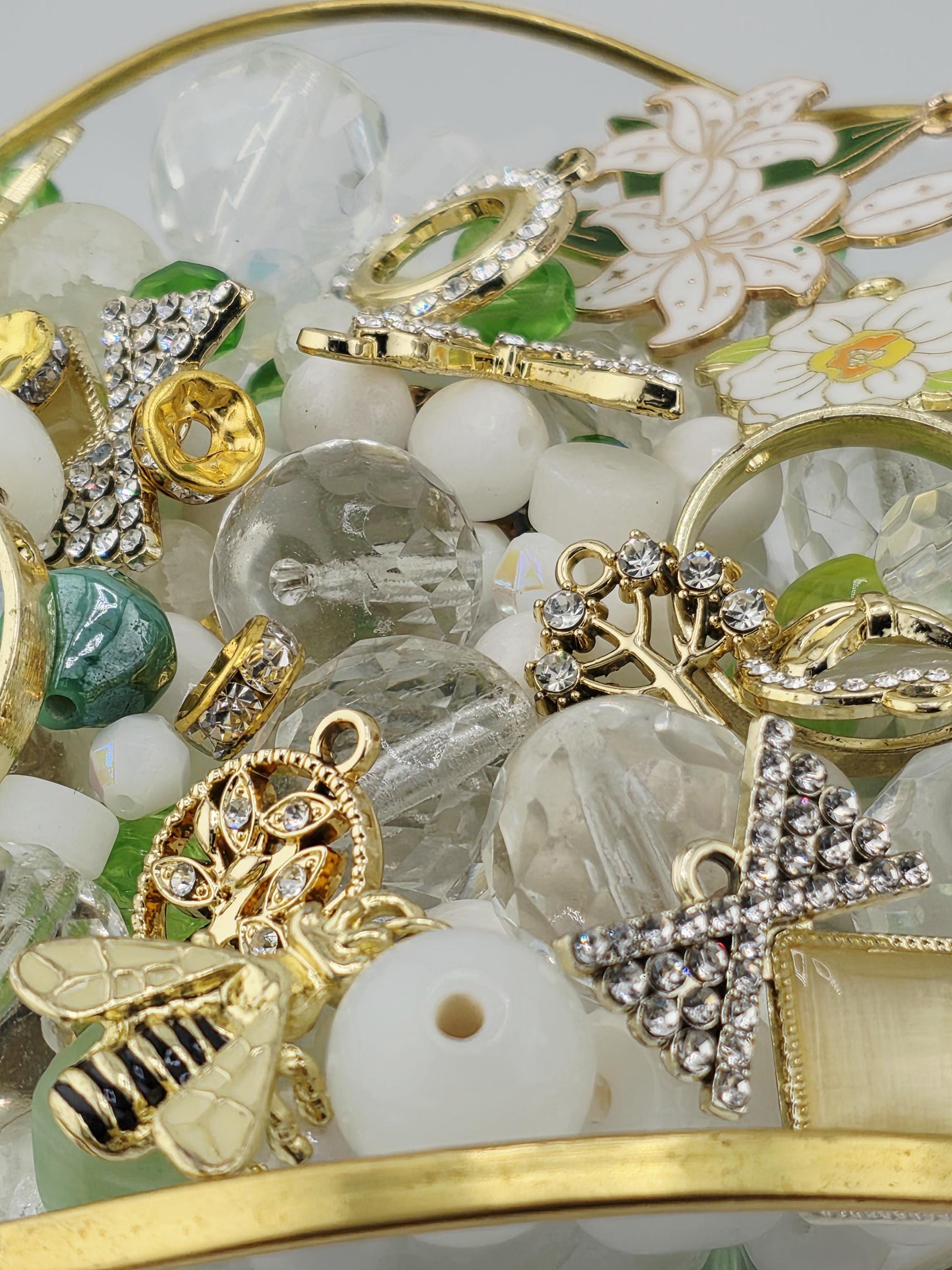 Garden Gemstone Bead Mix, Quartz & Magnesite with Glass Charms (2oz Pack) | Jewelry Making Bracelet Supply | Learise Curated Mix