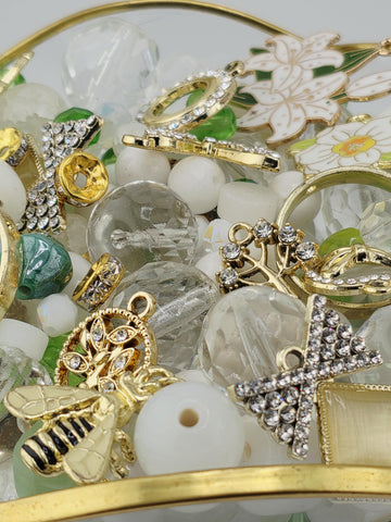 Garden Gemstone Bead Mix, Quartz & Magnesite with Glass Charms (2oz Pack) | Jewelry Making Bracelet Supply | Learise Curated Mix