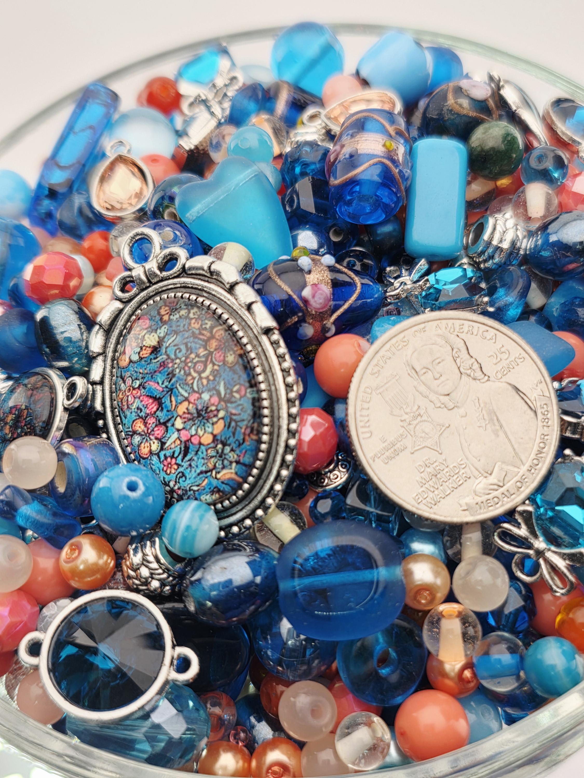 Coral Grief Bead Mix, Salmon Aqua Glass with Metal Spacers (2oz) | Jewelry Making Bracelet Supply | Learise Curated Mix