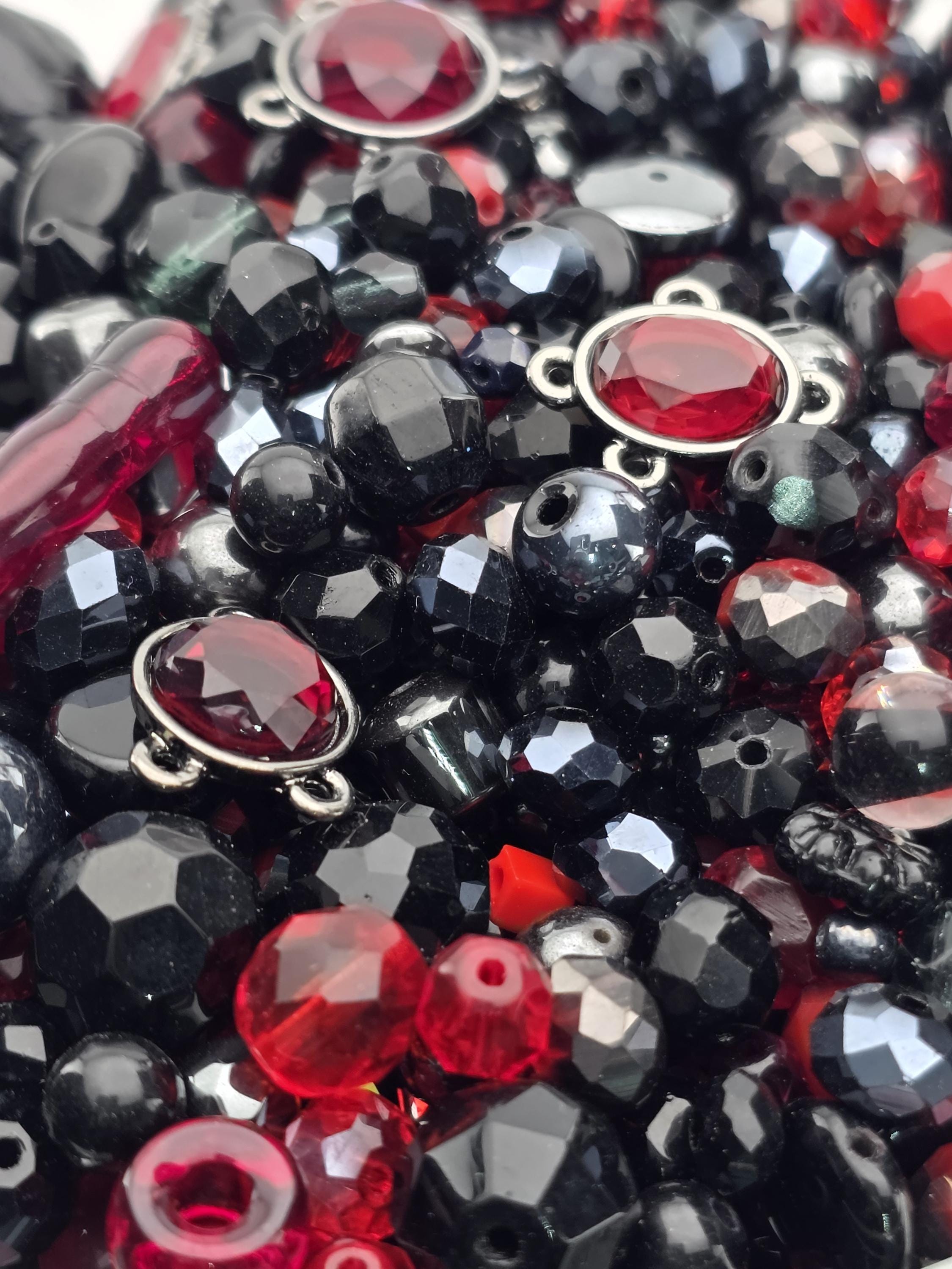 Midnight Flame Glass Beads, Red and Black Mix (Faceted Czech Bead Soup) | Jewelry Making Bracelet Supply | Learise Curated Mix