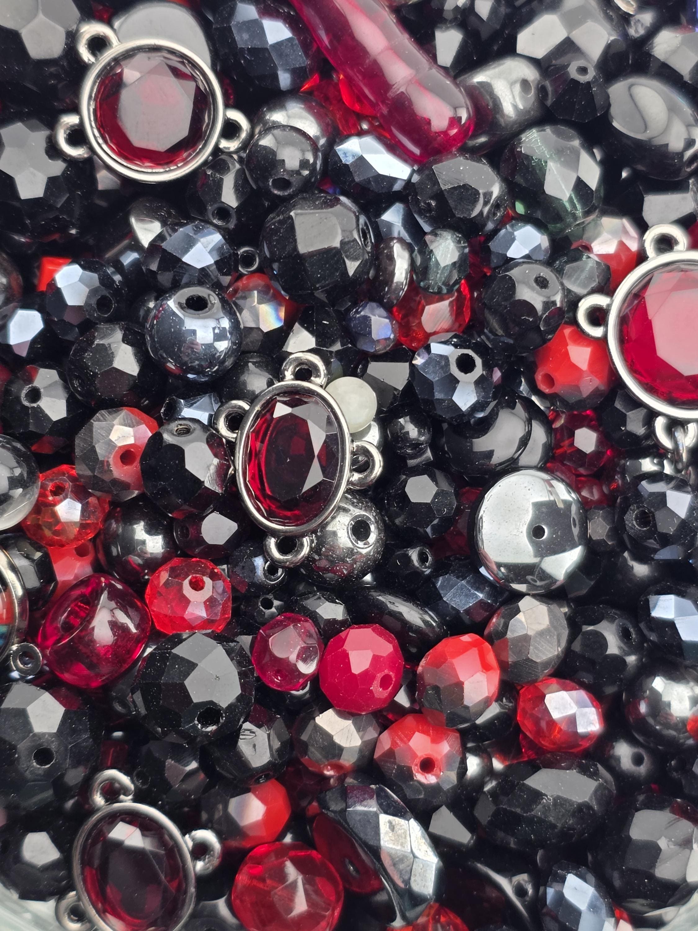 Midnight Flame Glass Beads, Red and Black Mix (Faceted Czech Bead Soup) | Jewelry Making Bracelet Supply | Learise Curated Mix