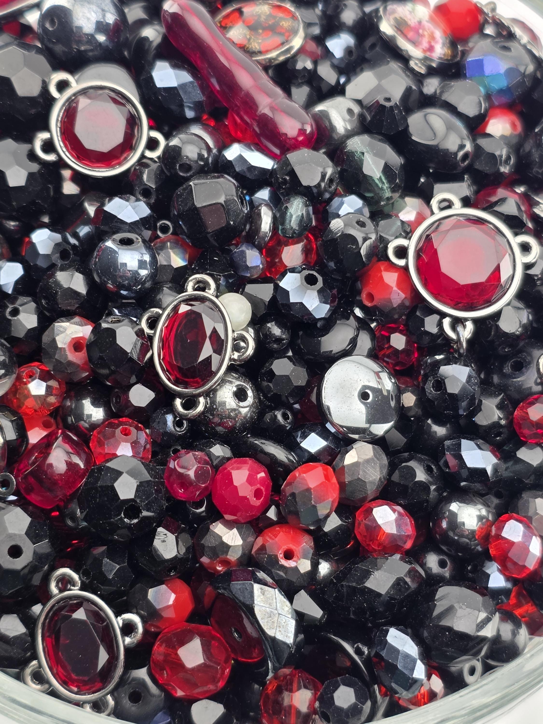 Midnight Flame Glass Beads, Red and Black Mix (Faceted Czech Bead Soup) | Jewelry Making Bracelet Supply | Learise Curated Mix