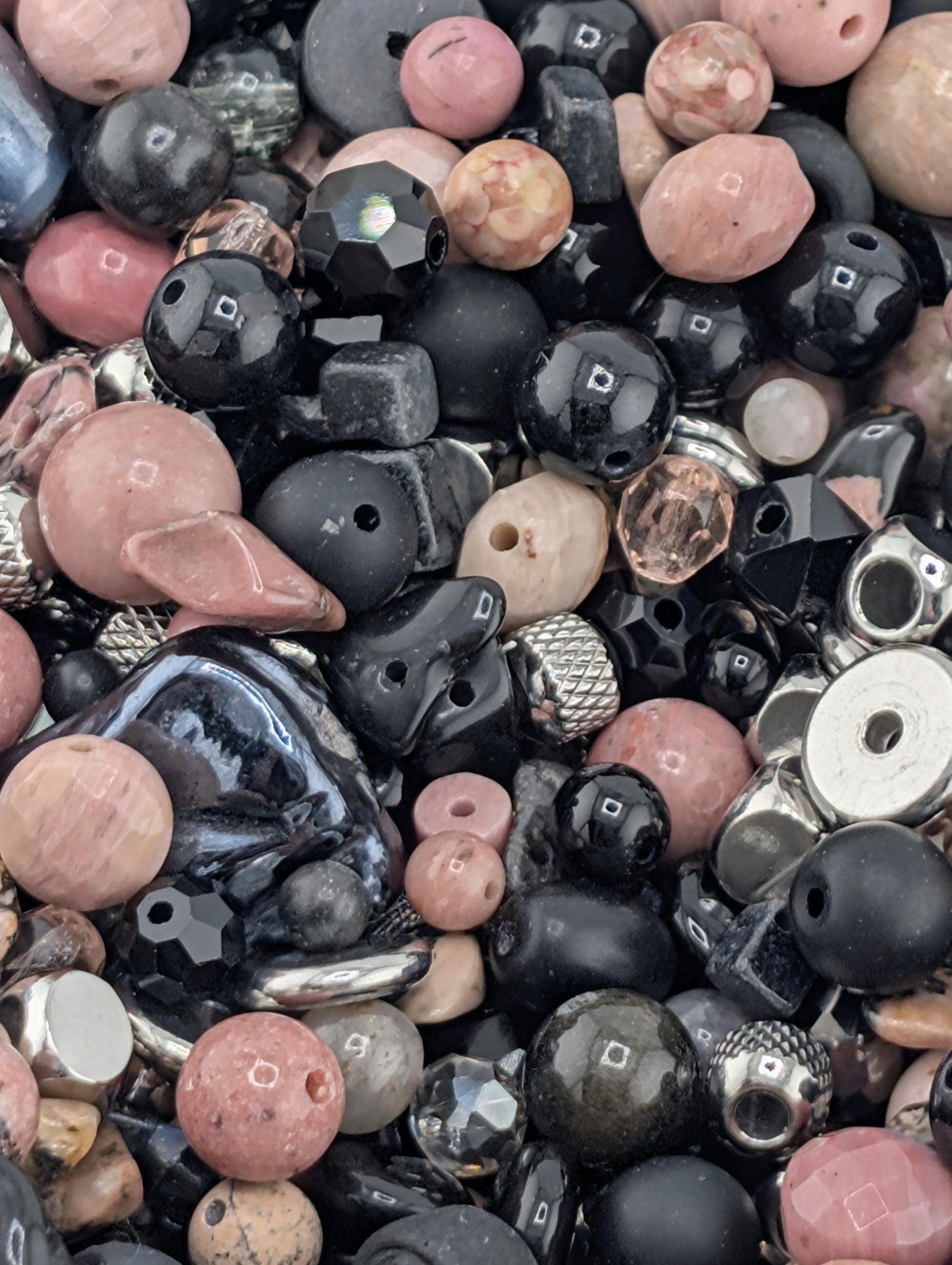 Gemstone Bead Soup Mix: Onyx, Rhodonite & Rose Pink Stones | Jewelry Making Bracelet Supply | Learise Curated Mix