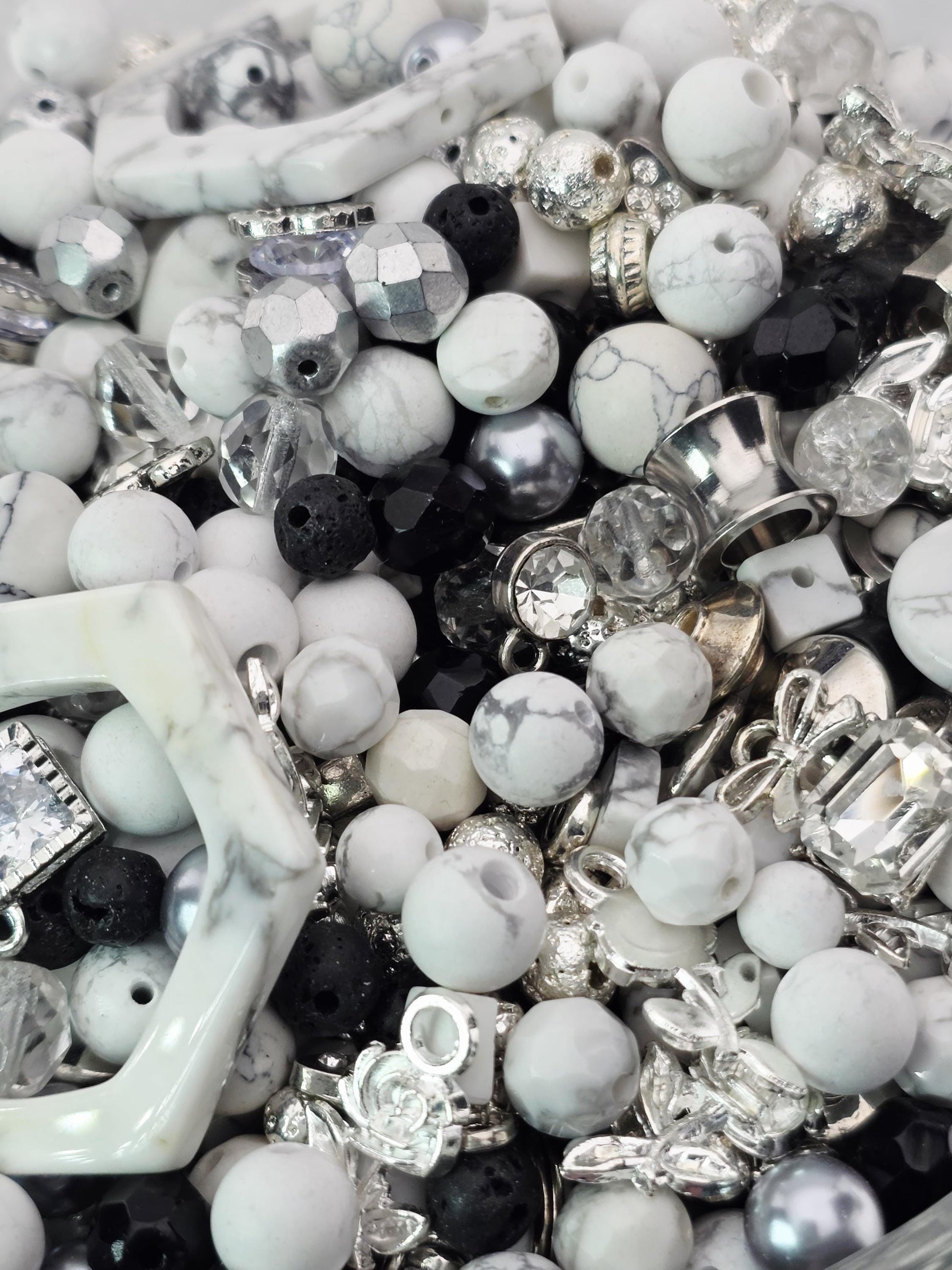 Exclusive "Frosted Lava" Howlite & Lava Stone Mix: Natural Gemstone Beads for Jewelry Making (2oz pkg) | Jewelry Making Bracelet Supply