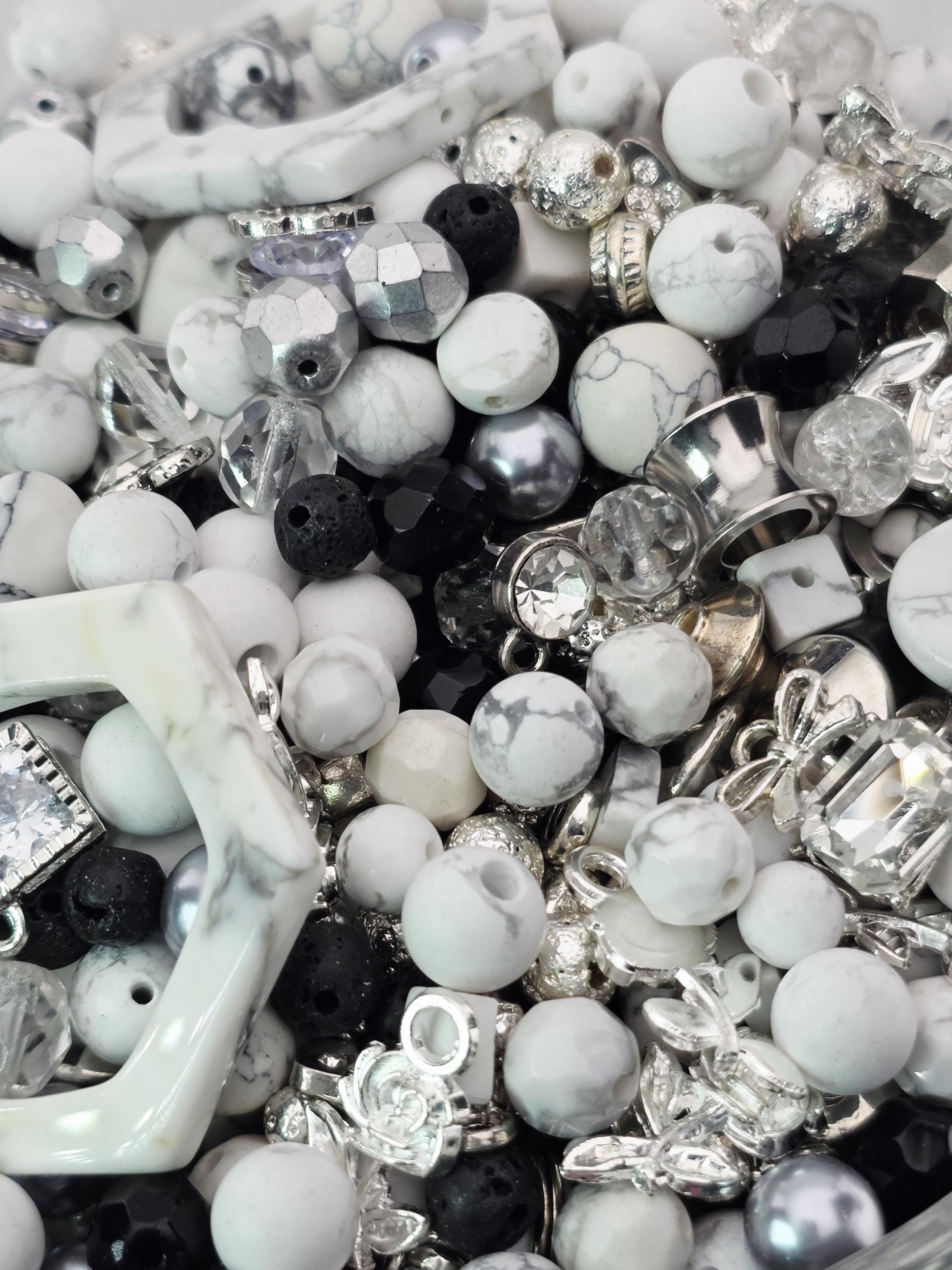 Exclusive "Frosted Lava" Howlite & Lava Stone Mix: Natural Gemstone Beads for Jewelry Making (2oz pkg) | Jewelry Making Bracelet Supply
