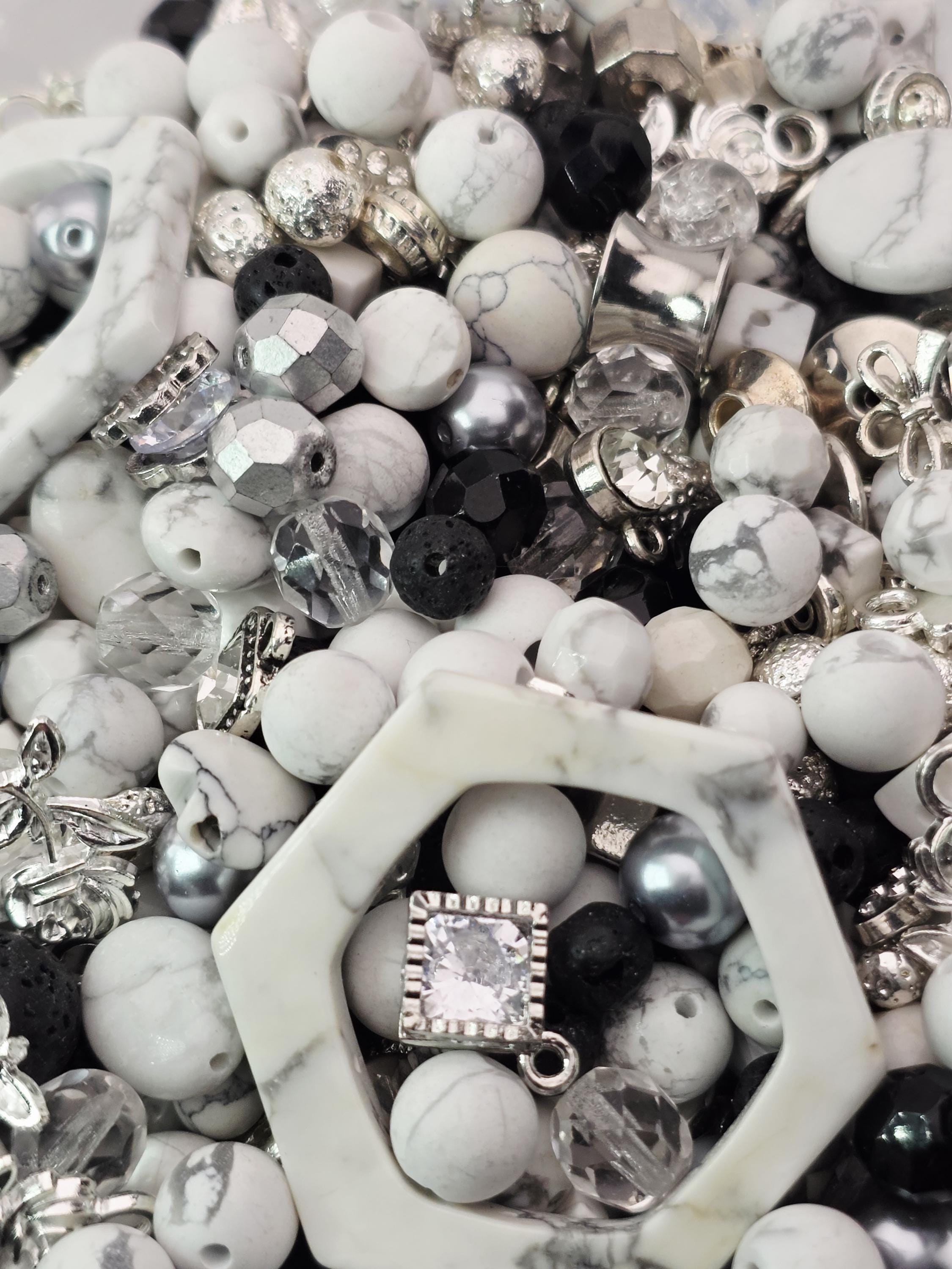Exclusive "Frosted Lava" Howlite & Lava Stone Mix: Natural Gemstone Beads for Jewelry Making (2oz pkg) | Jewelry Making Bracelet Supply