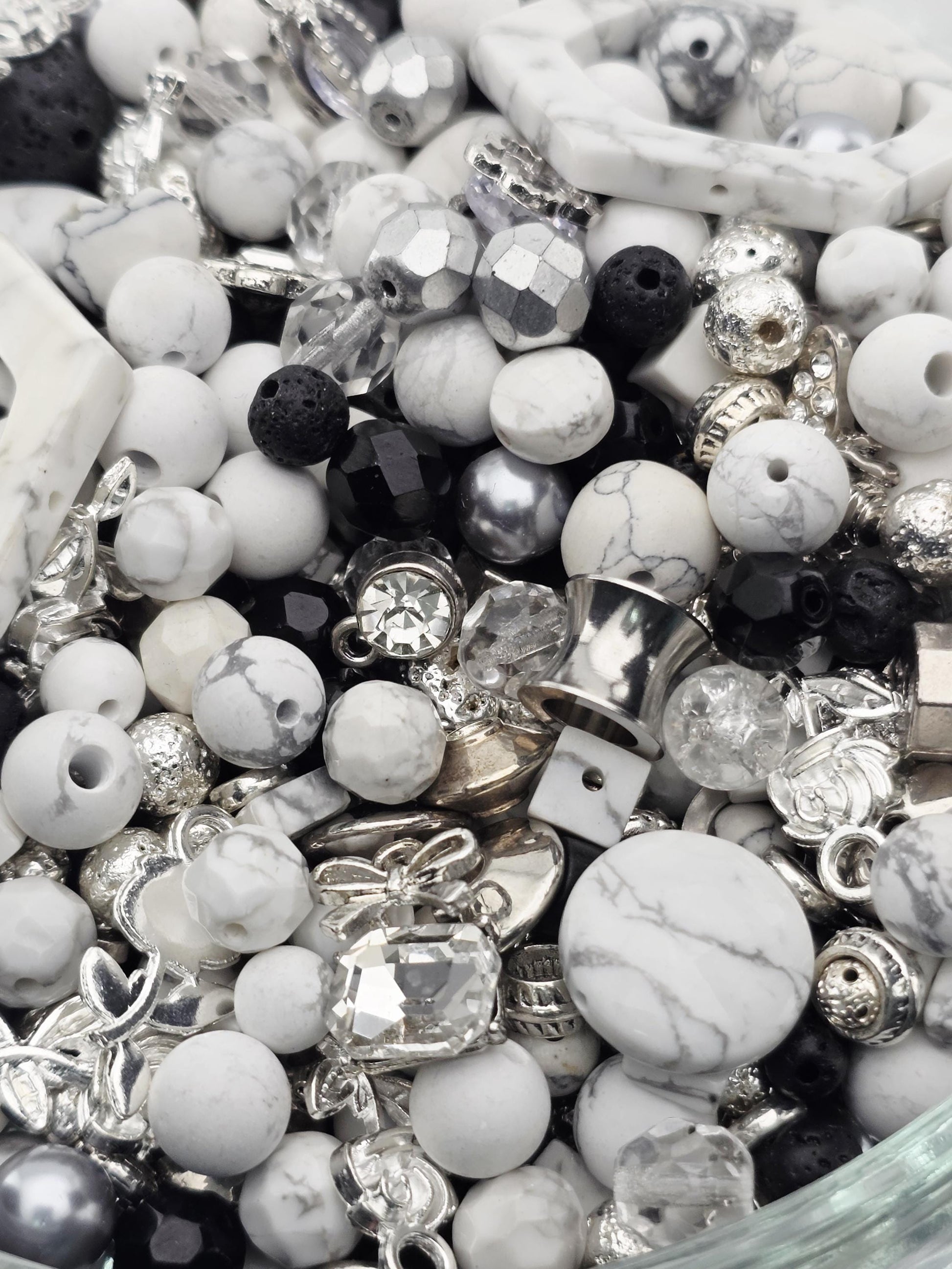 Exclusive "Frosted Lava" Howlite & Lava Stone Mix: Natural Gemstone Beads for Jewelry Making (2oz pkg) | Jewelry Making Bracelet Supply