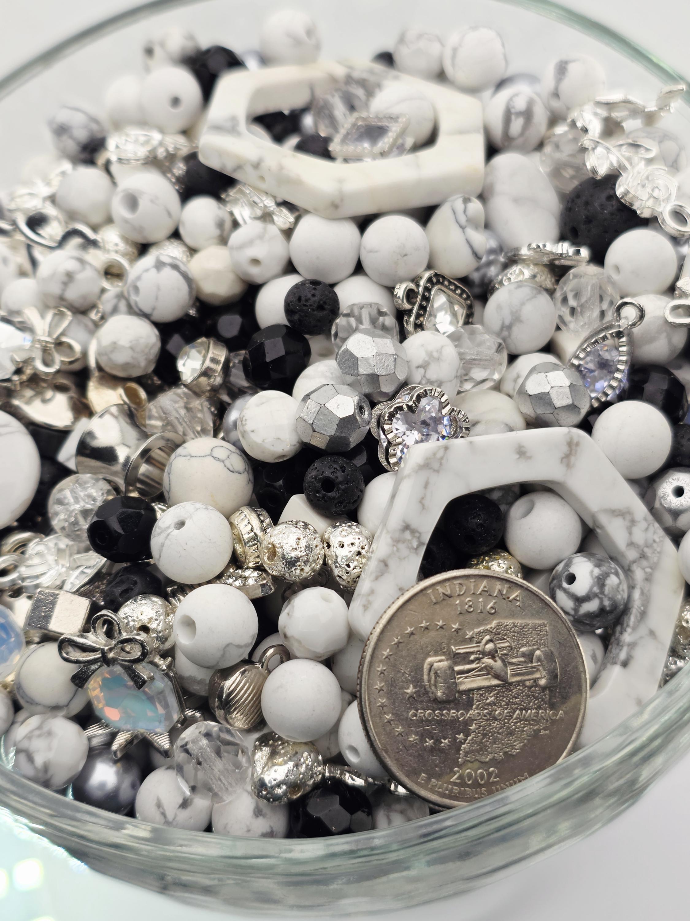 Exclusive "Frosted Lava" Howlite & Lava Stone Mix: Natural Gemstone Beads for Jewelry Making (2oz pkg) | Jewelry Making Bracelet Supply