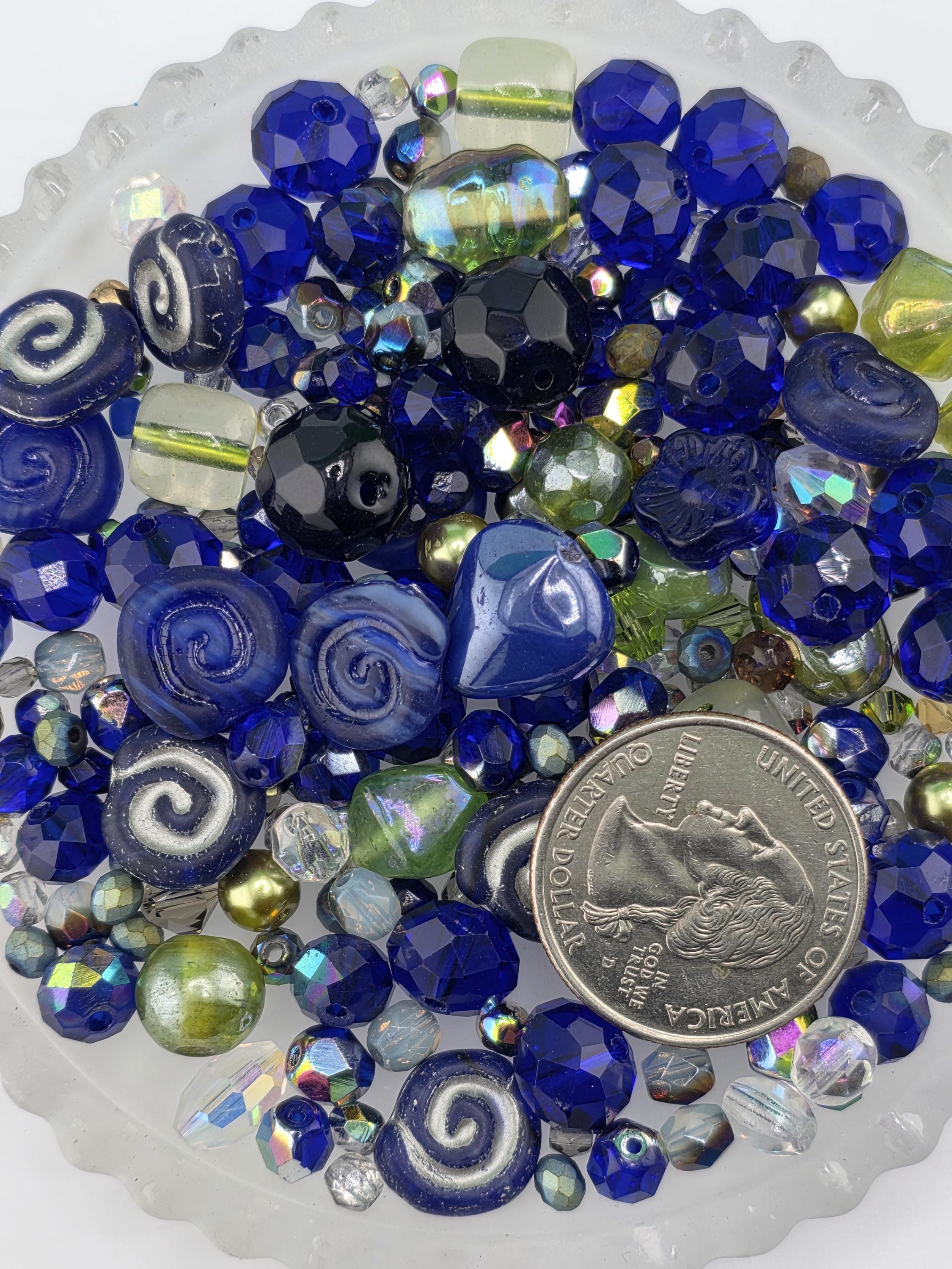 Glass Bead Soup Mix: Deep Sapphire Blues and Creams (30g Pack) | Jewelry Making Bracelet Supply | Learise Curated Mix