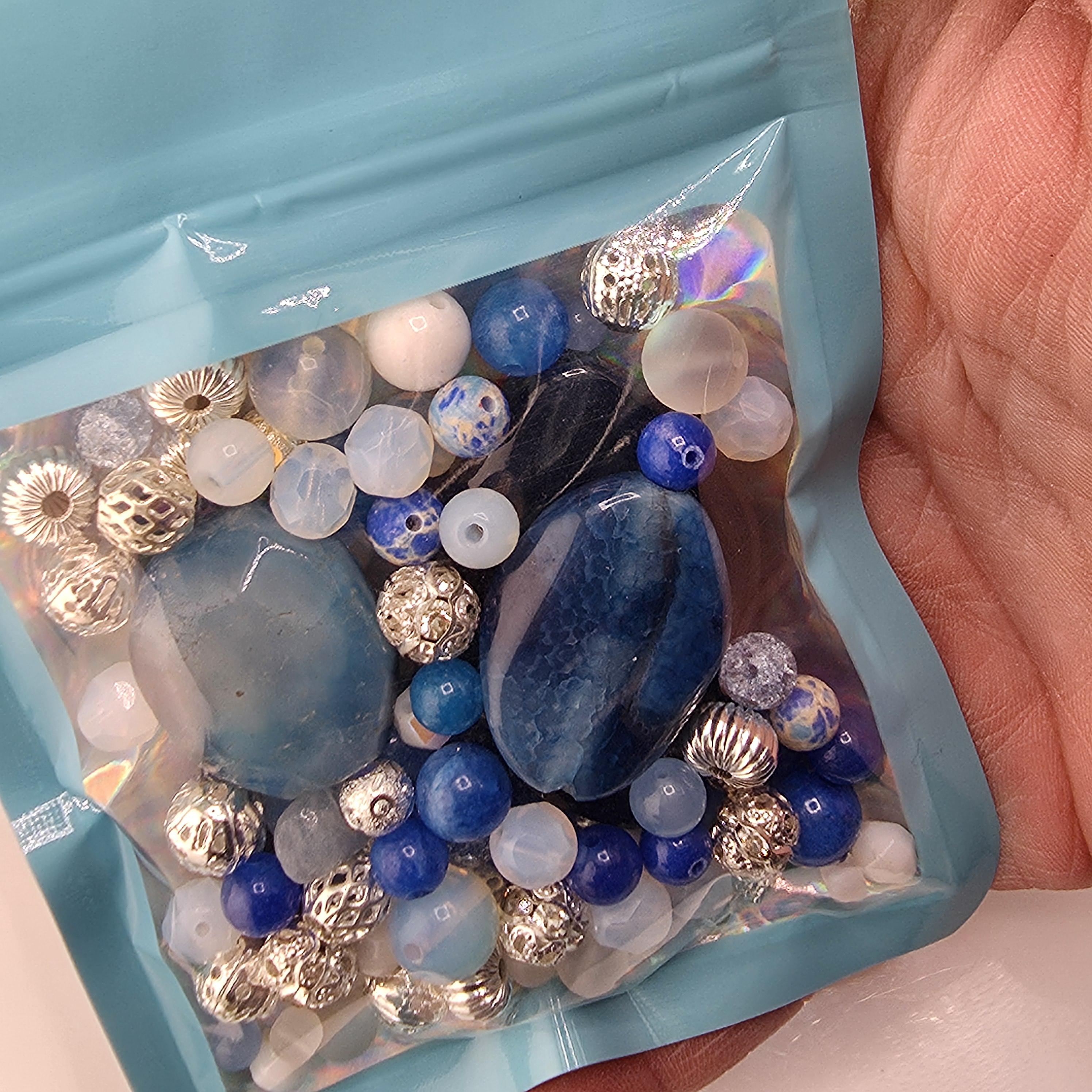 Exclusive "Deep Sea Dragon Veins" Blue Dragon Vein & Striped Agate Gemstone Bead Mix: Natural Gemstone Beads for Jewelry Making