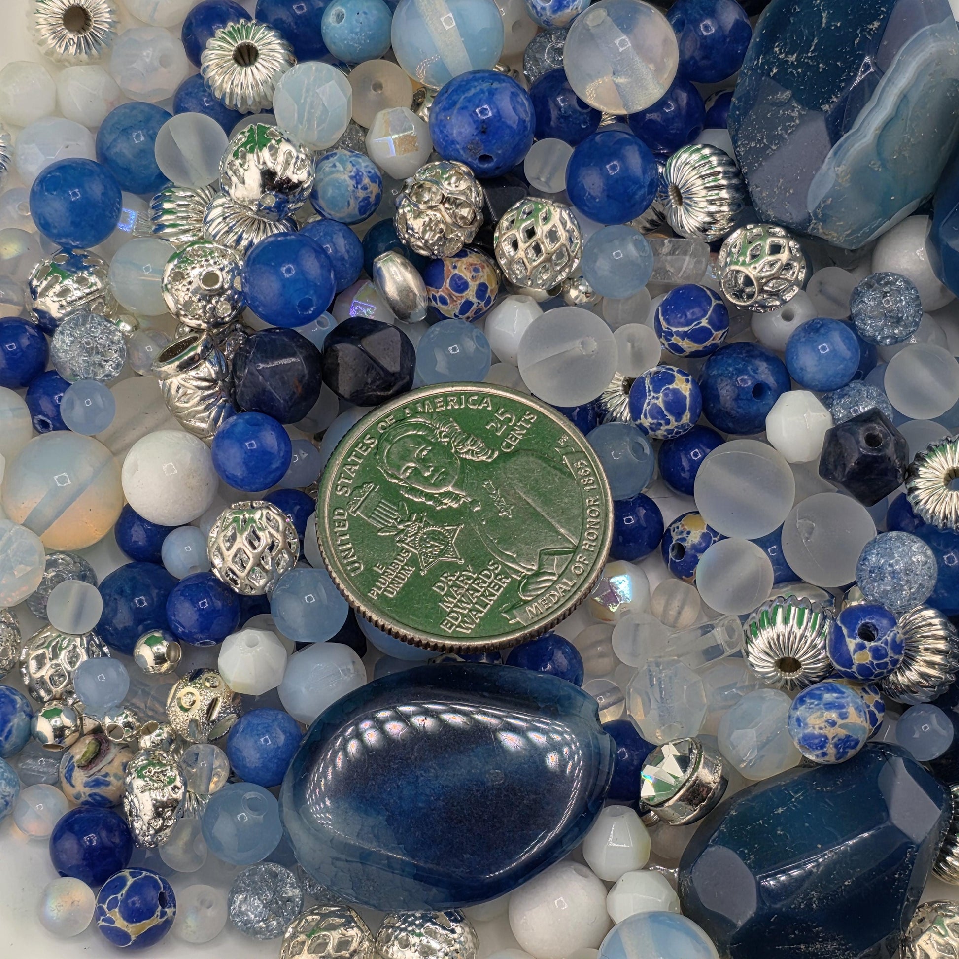 Exclusive "Deep Sea Dragon Veins" Blue Dragon Vein & Striped Agate Gemstone Bead Mix: Natural Gemstone Beads for Jewelry Making