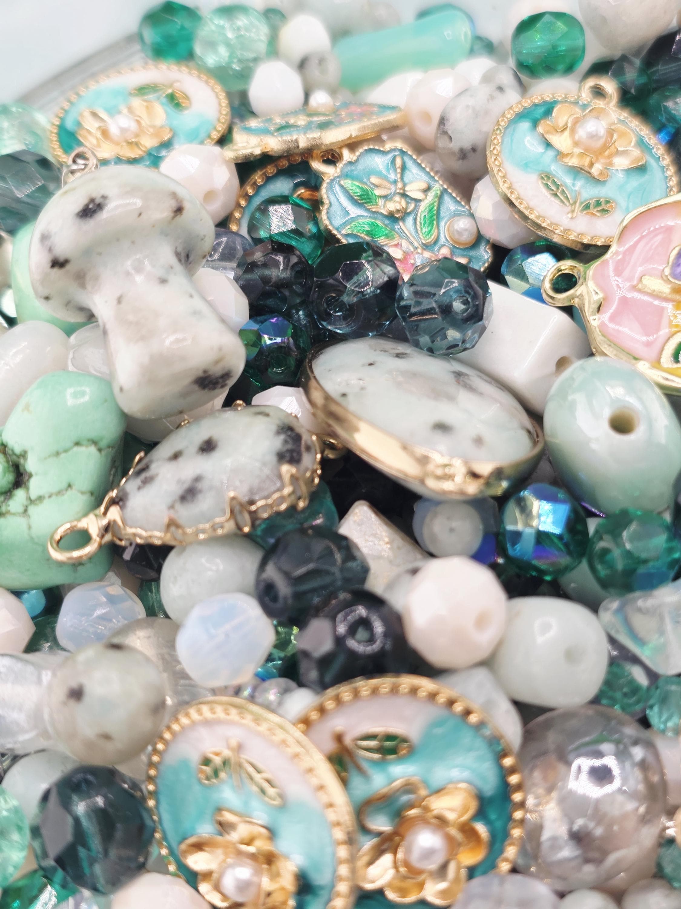 Gemstone, glass and mixed metal beads and charm mix "kiwi be friends" 2oz package | Jewelry Making Bracelet Supply | Learise Curated Mix
