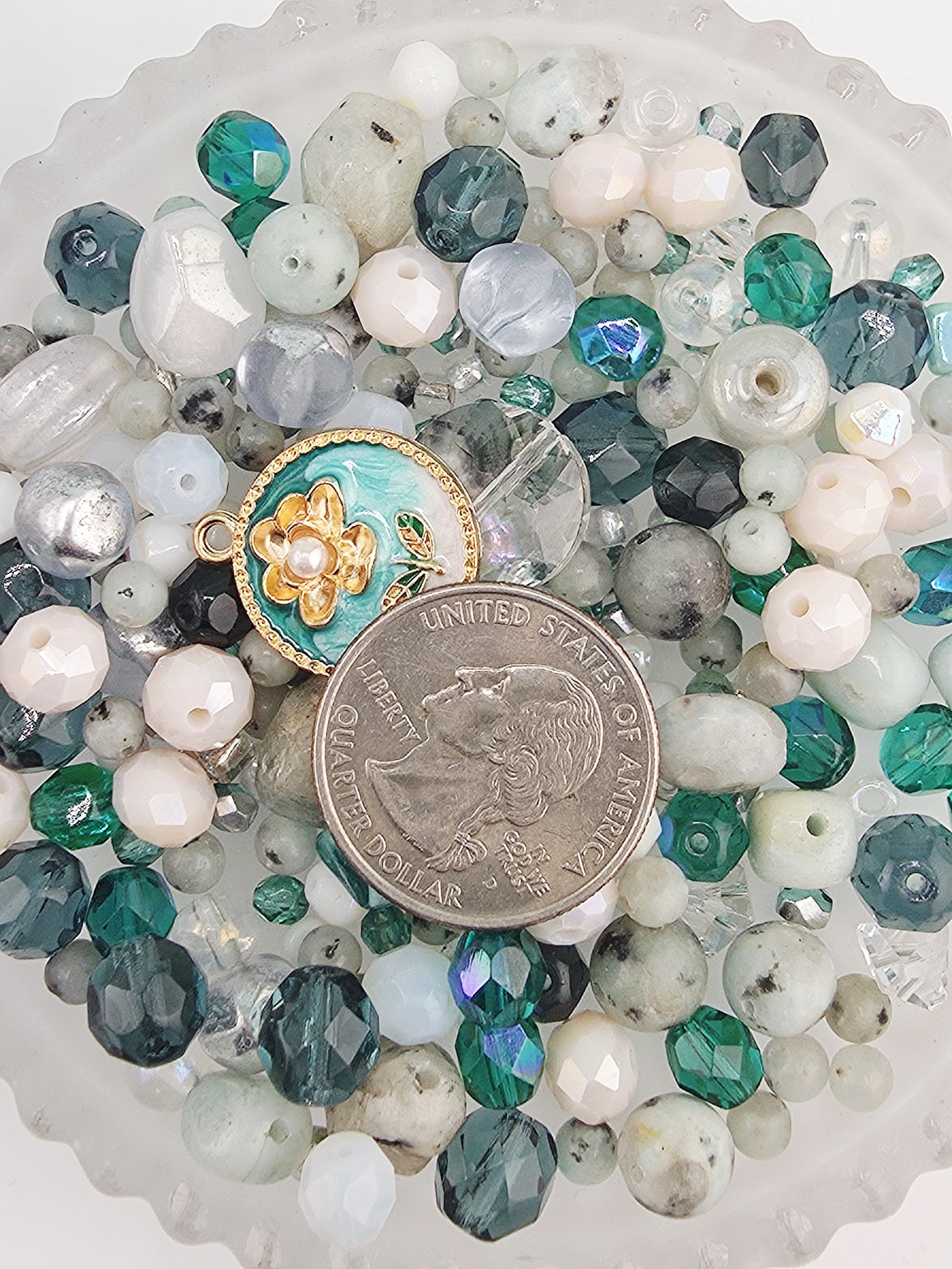 Gemstone, glass and mixed metal beads and charm mix "kiwi be friends" 2oz package | Jewelry Making Bracelet Supply | Learise Curated Mix
