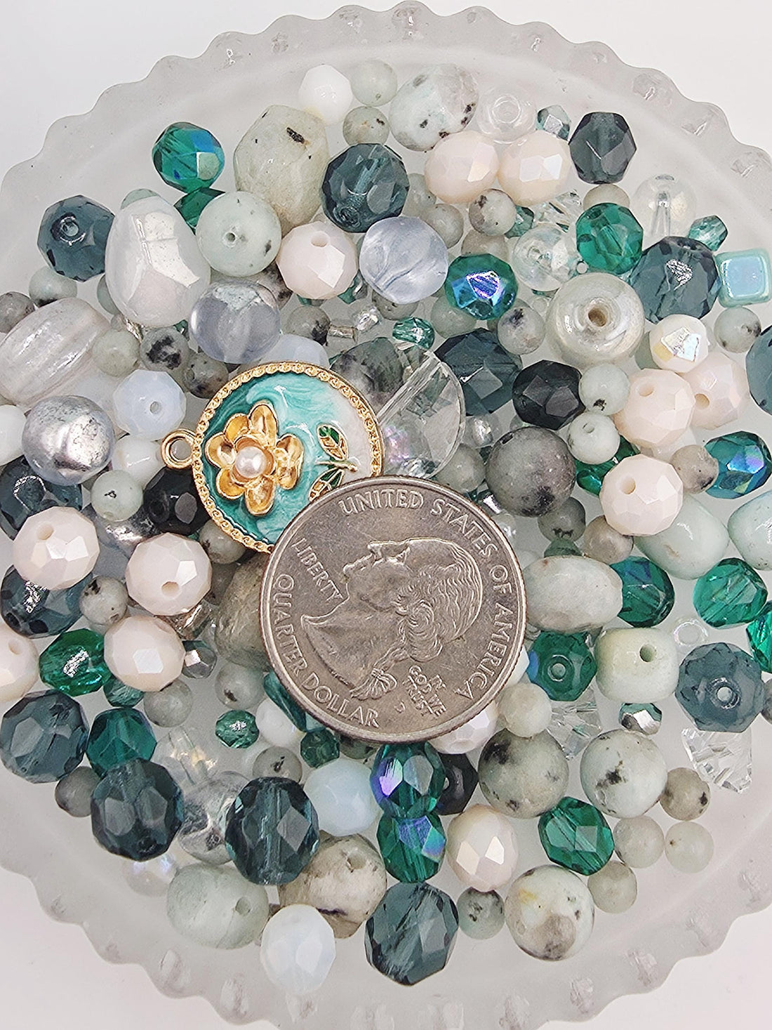 Gemstone, glass and mixed metal beads and charm mix "kiwi be friends" 2oz package | Jewelry Making Bracelet Supply | Learise Curated Mix