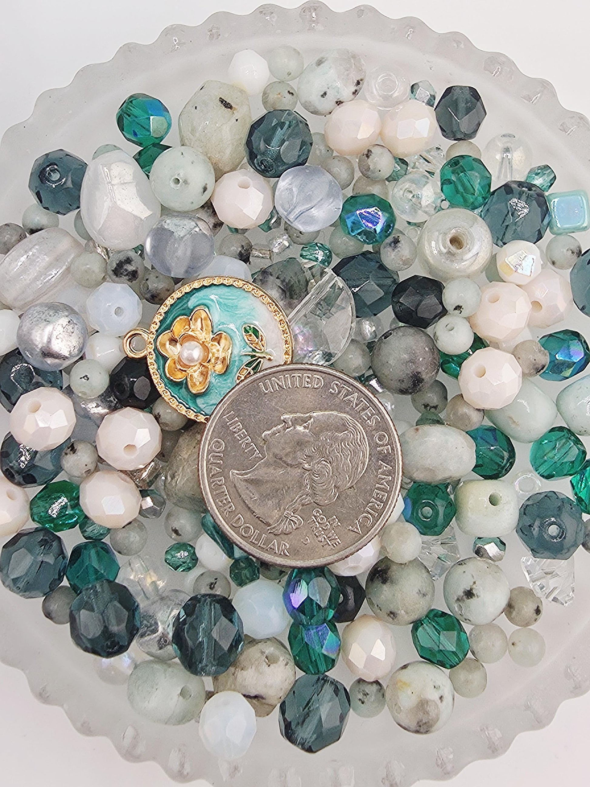 Gemstone, glass and mixed metal beads and charm mix "kiwi be friends" 2oz package | Jewelry Making Bracelet Supply | Learise Curated Mix