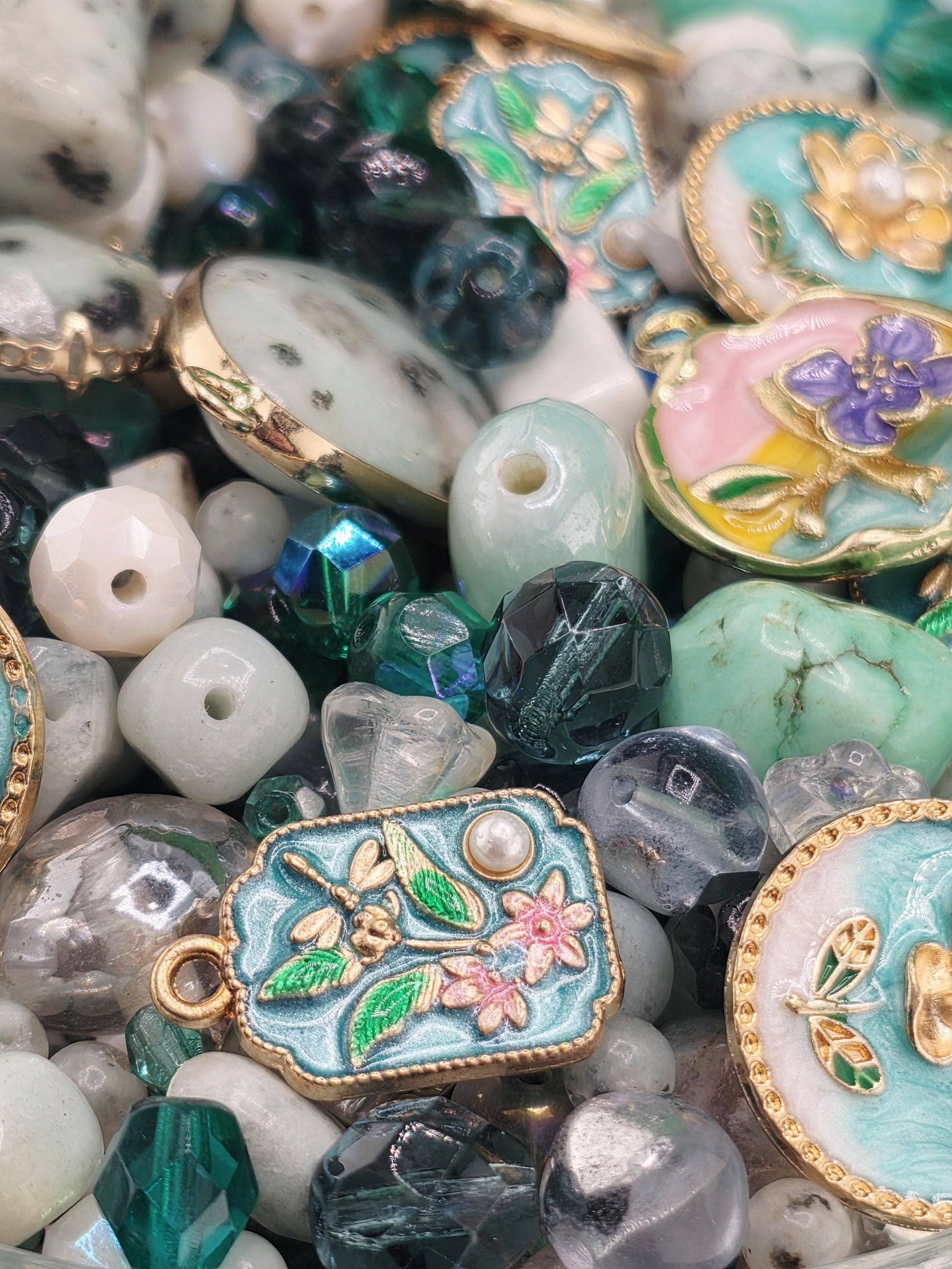 Gemstone, glass and mixed metal beads and charm mix "kiwi be friends" 2oz package | Jewelry Making Bracelet Supply | Learise Curated Mix