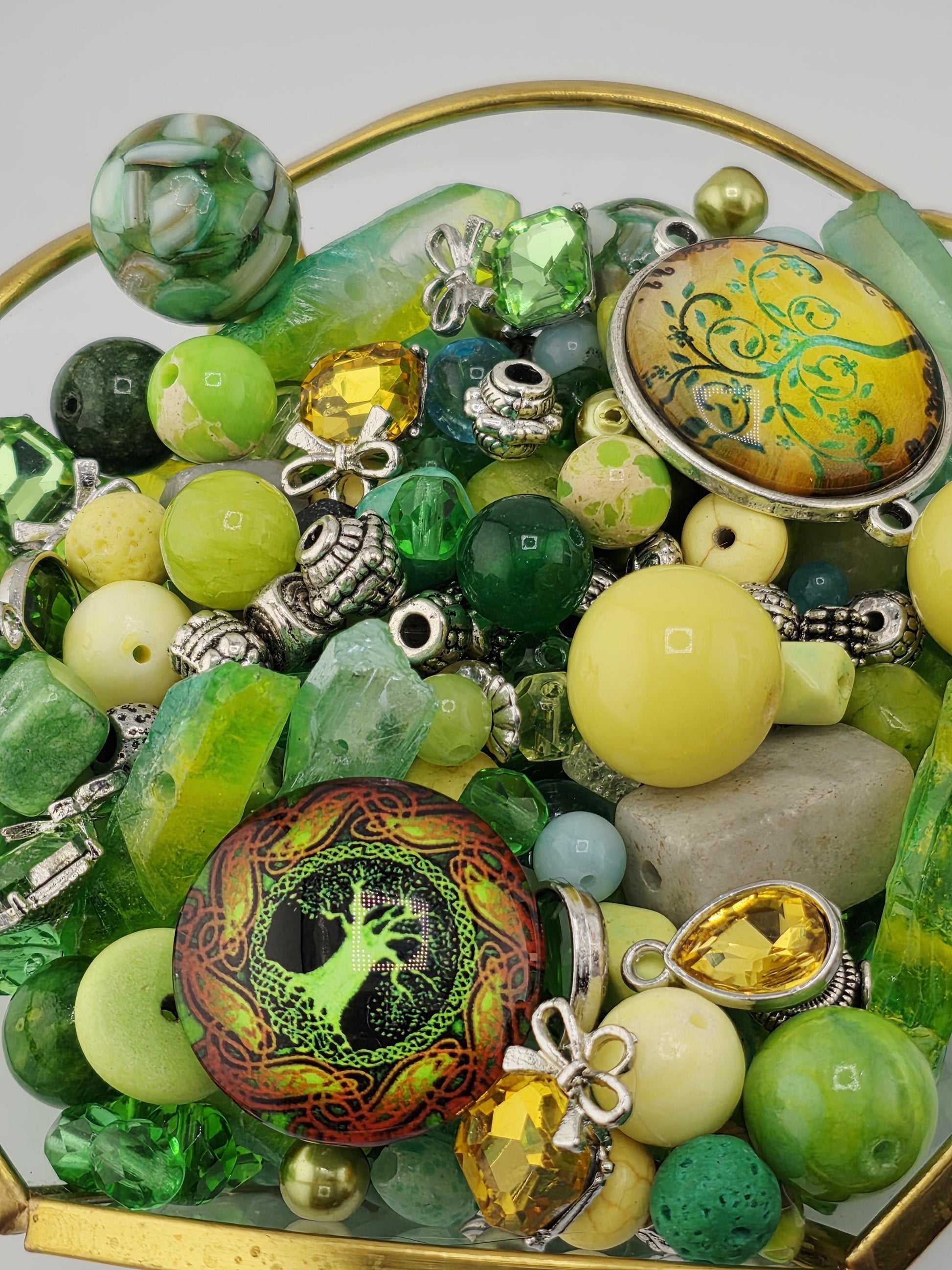 Craft Bead Mix, Gemstone Soup, Wasabi & Citrus (2oz Semi-Precious Lot) | Jewelry Making Bracelet Supply | Learise Curated Mix