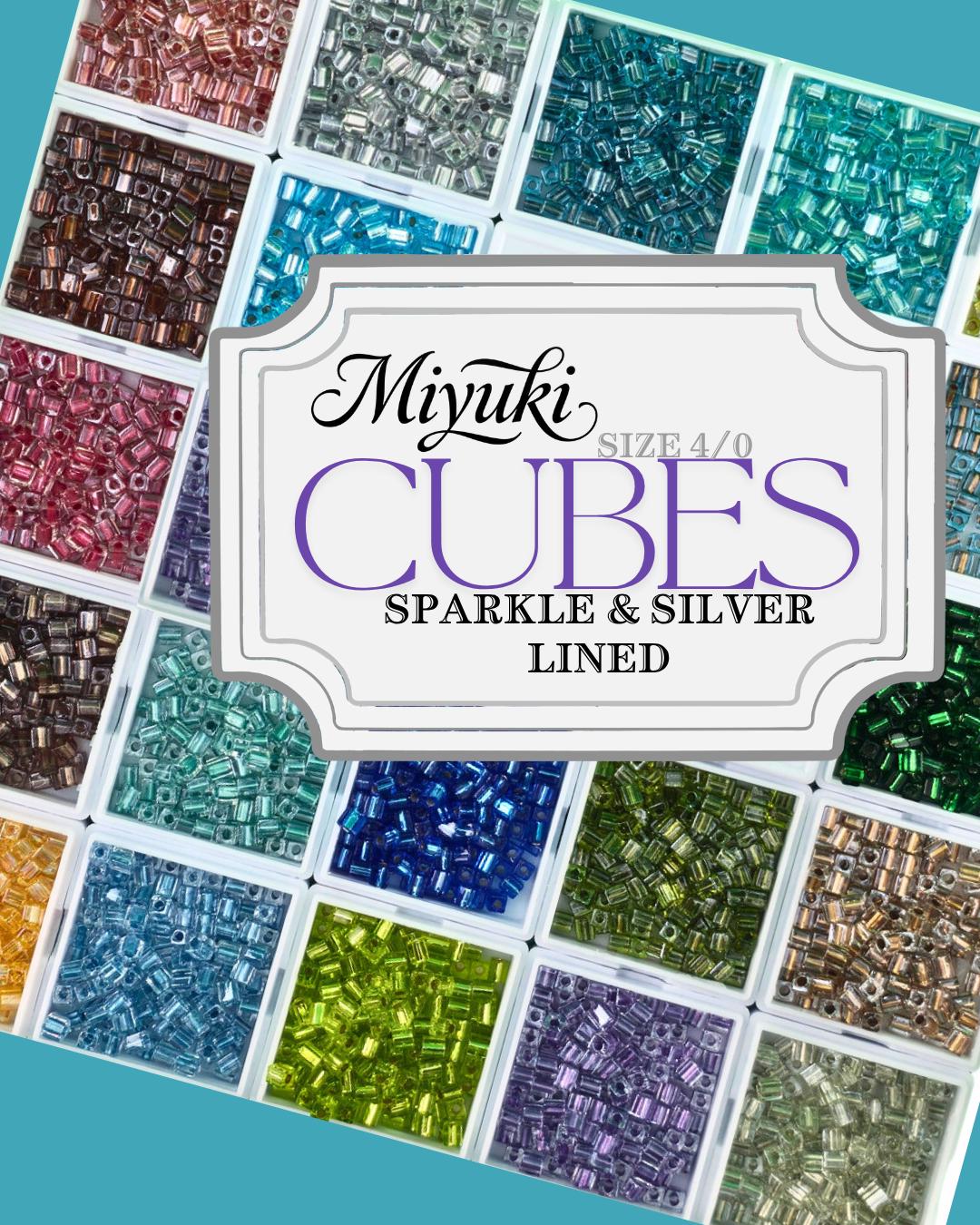 Miyuki 4mm Cube Beads 15g - Sparkle & Silver Lined - Choice of 21 Colors or Full Collection Set - Japanese Glass Square Bead Supply