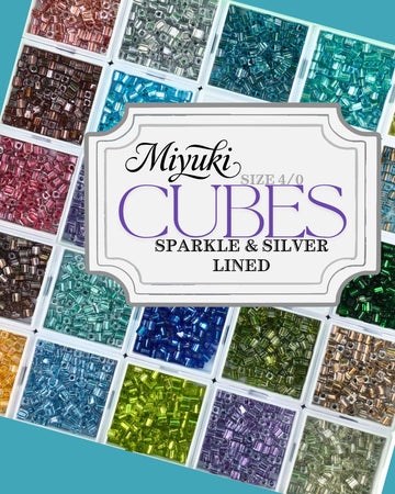Miyuki 4mm Cube Beads 15g - Sparkle & Silver Lined - Choice of 21 Colors or Full Collection Set - Japanese Glass Square Bead Supply